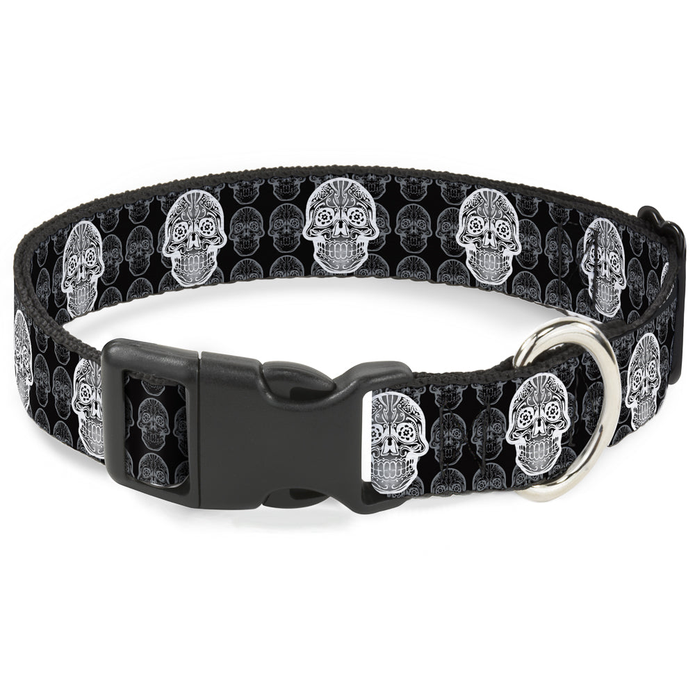 Plastic Clip Collar - Skull Candy Black/Gray/White Plastic Clip Collars Buckle-Down