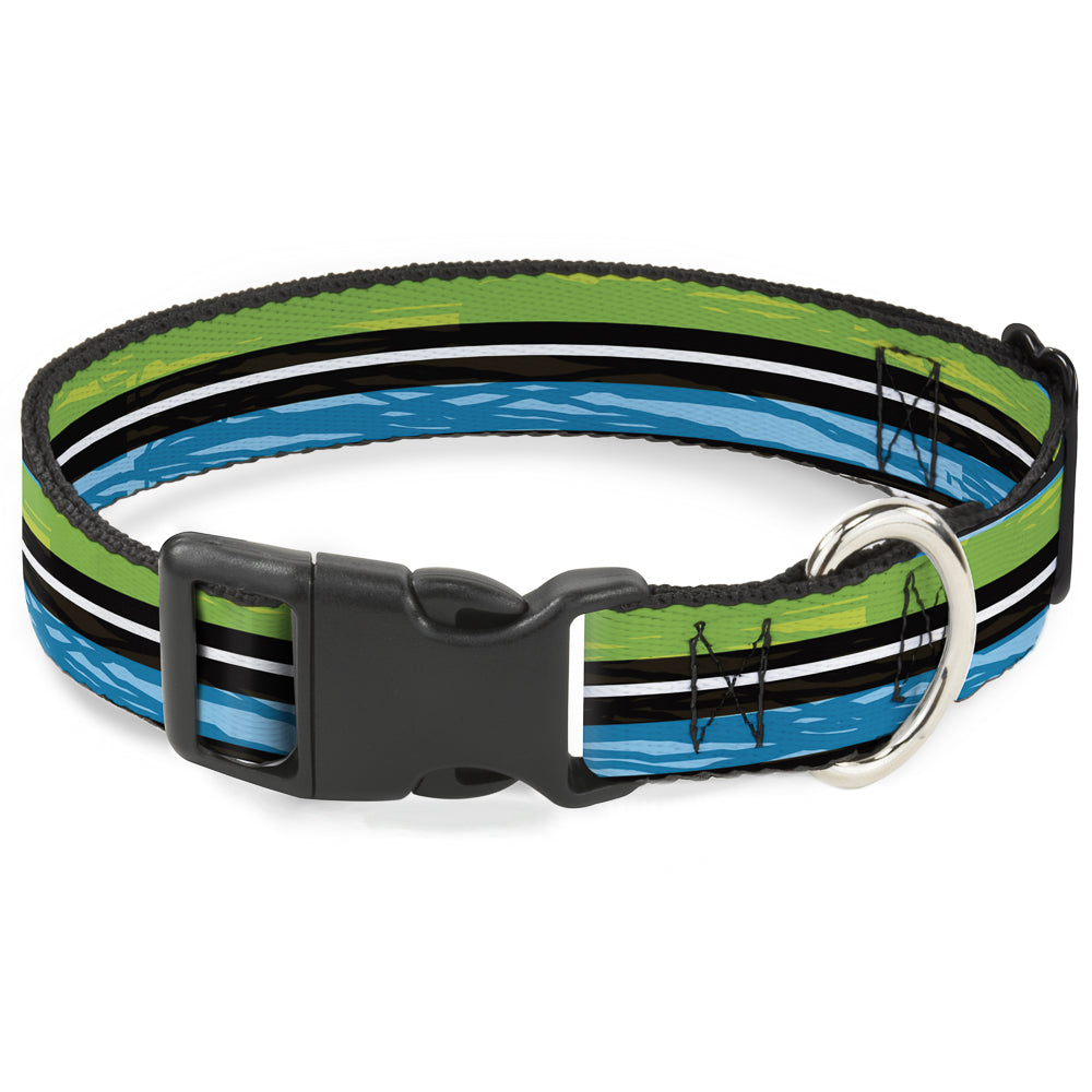Plastic Clip Collar - Scribble Stripes Blue/Green/White Plastic Clip Collars Buckle-Down