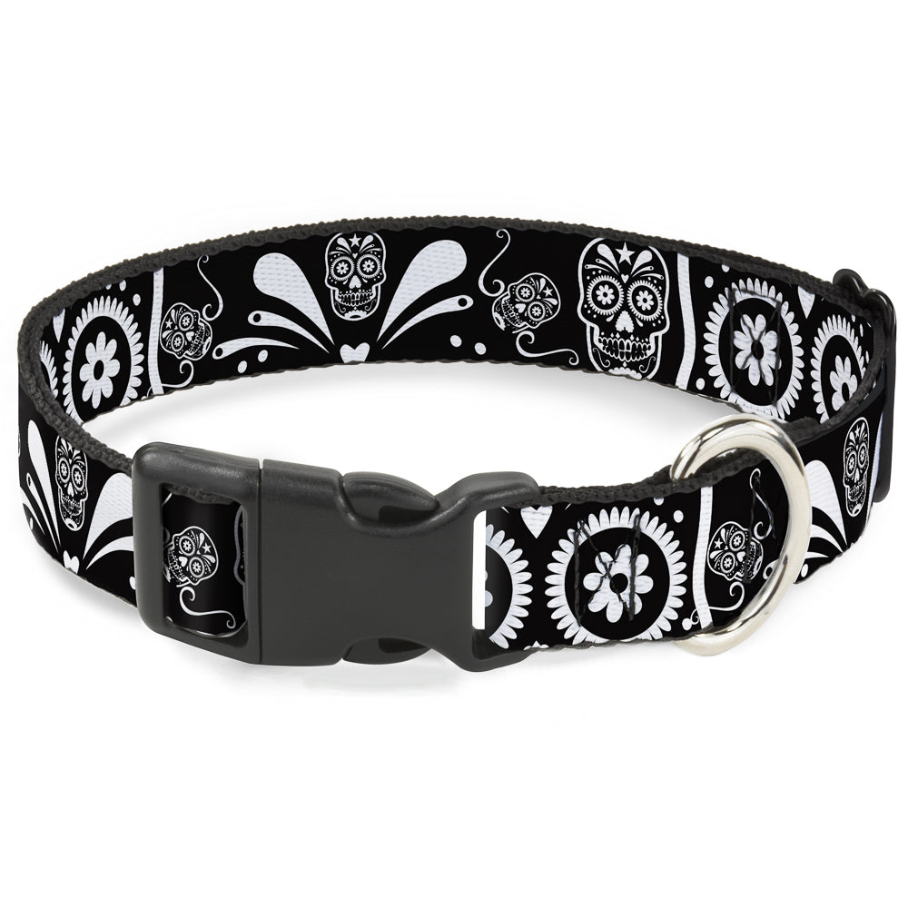 Plastic Clip Collar - Sugar Skulls Black/White Plastic Clip Collars Buckle-Down