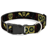 Plastic Clip Collar - Sugar Skulls Black/Olive/Burgundy Plastic Clip Collars Buckle-Down