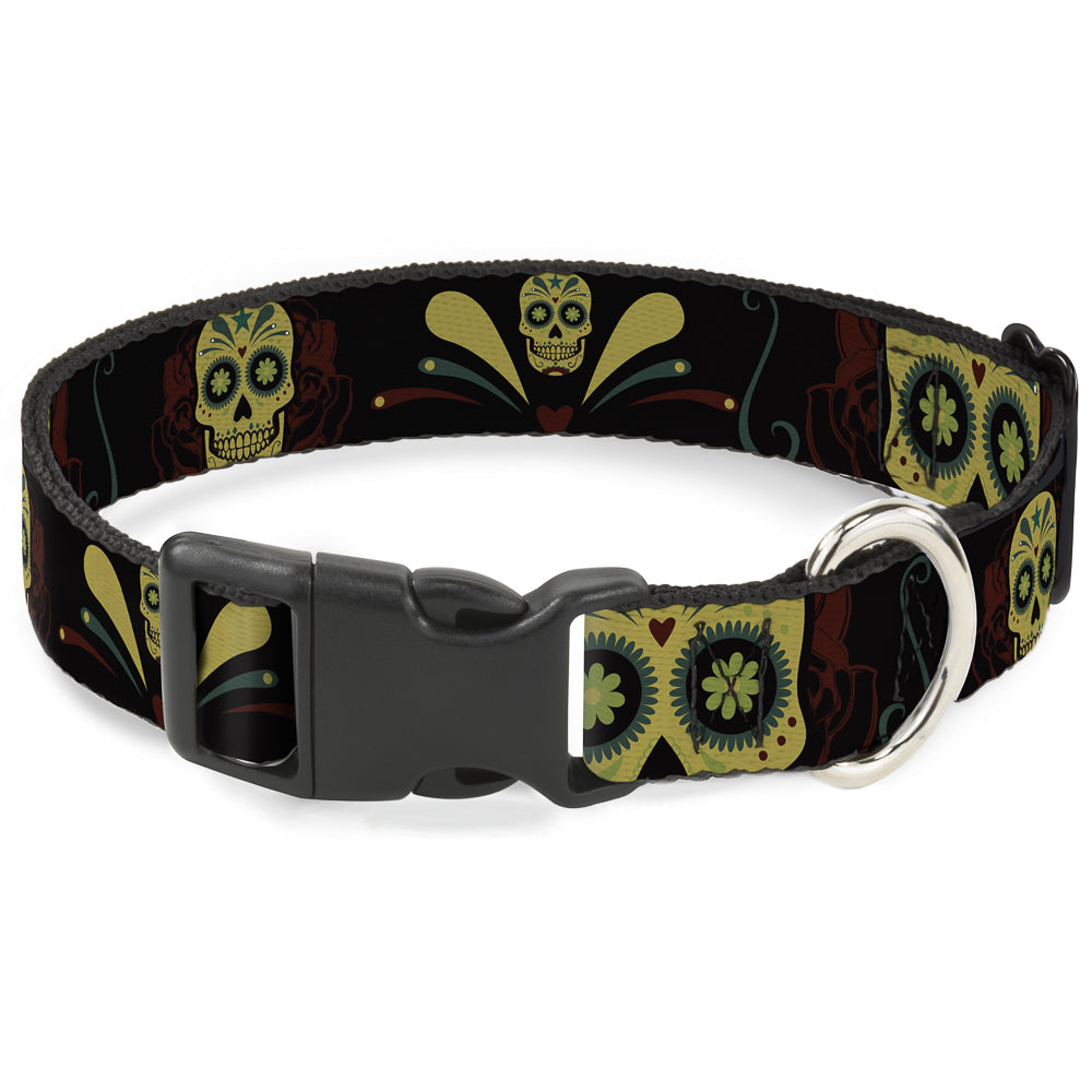 Plastic Clip Collar - Sugar Skulls Black/Olive/Burgundy Plastic Clip Collars Buckle-Down