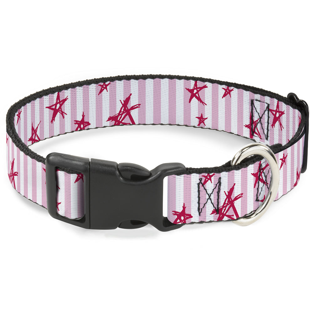 Plastic Clip Collar - Sketch Stars w/Stripes Pink/White/Fuchsia Plastic Clip Collars Buckle-Down