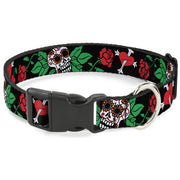 Plastic Clip Collar - Sugar Skull w/Roses & Heart Plastic Clip Collars Buckle-Down