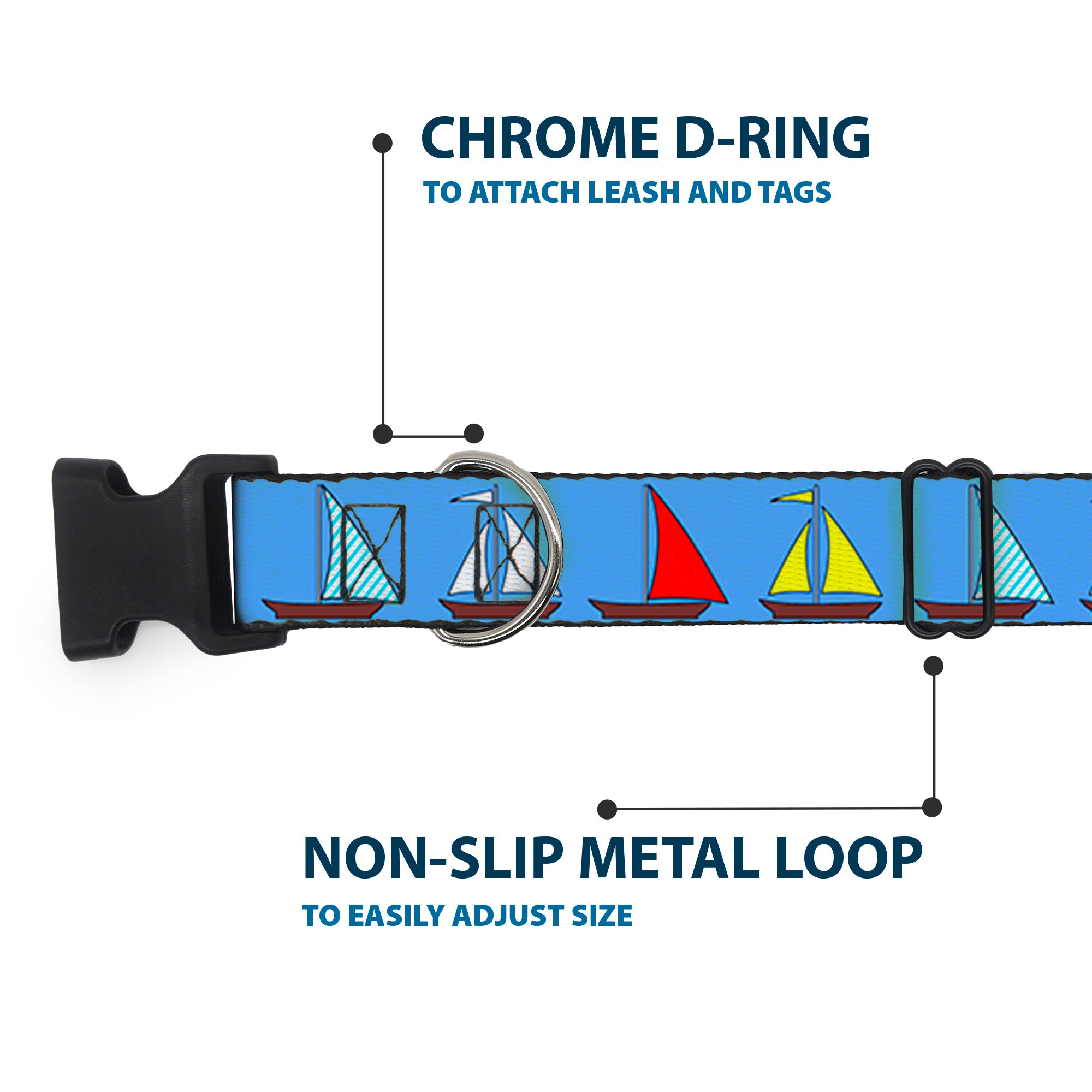 Plastic Clip Collar - Sailboats Blue Plastic Clip Collars Buckle-Down