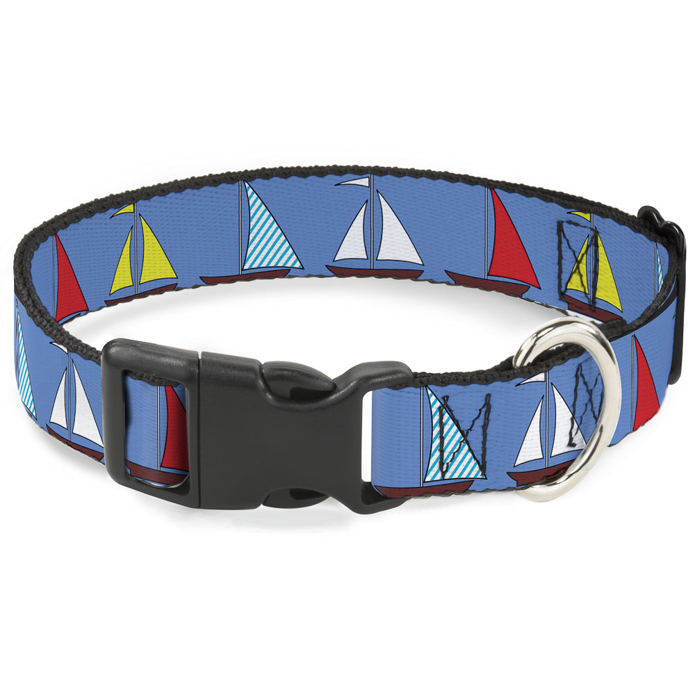 Plastic Clip Collar - Sailboats Blue Plastic Clip Collars Buckle-Down