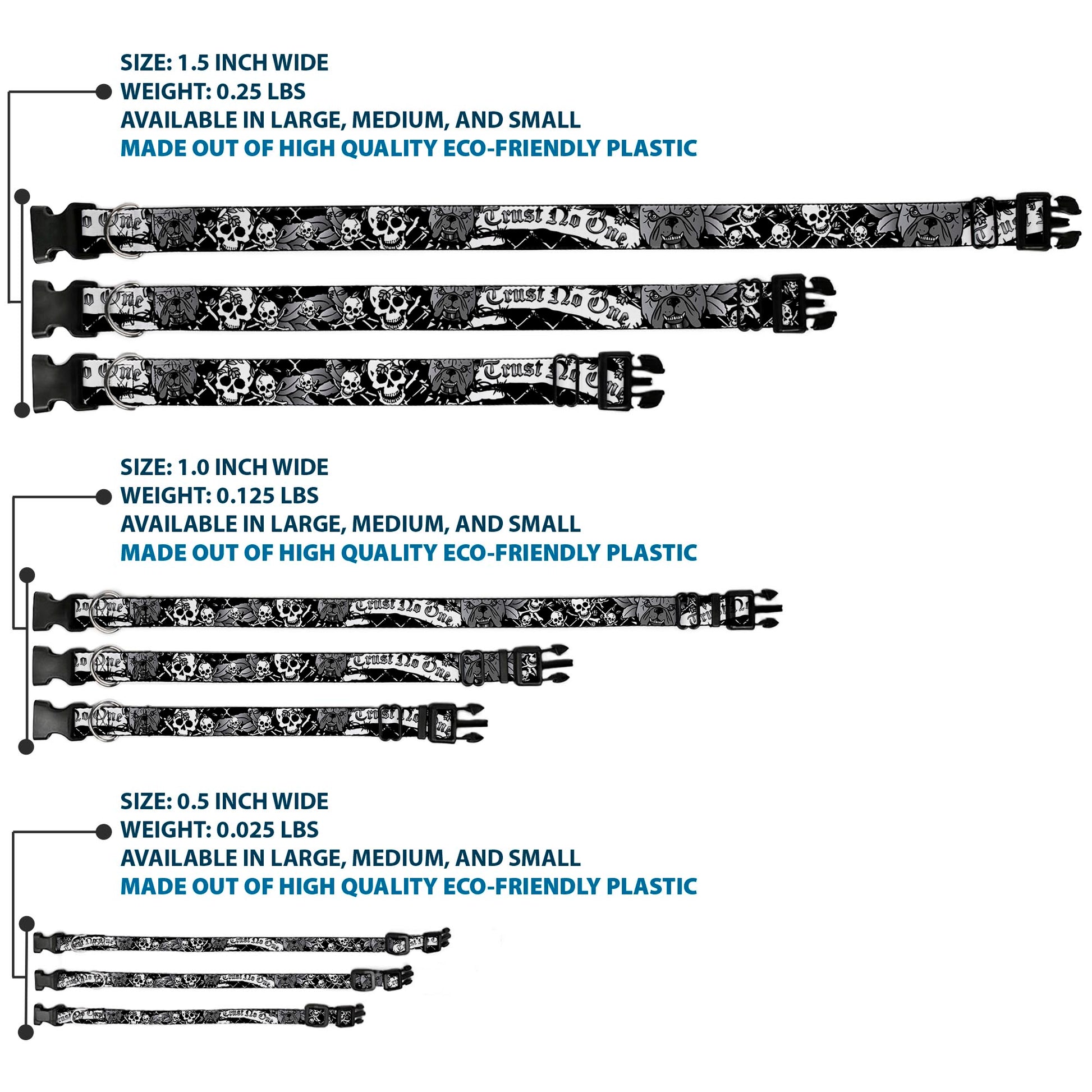 Plastic Clip Collar - Trust No One Black/White Plastic Clip Collars Buckle-Down