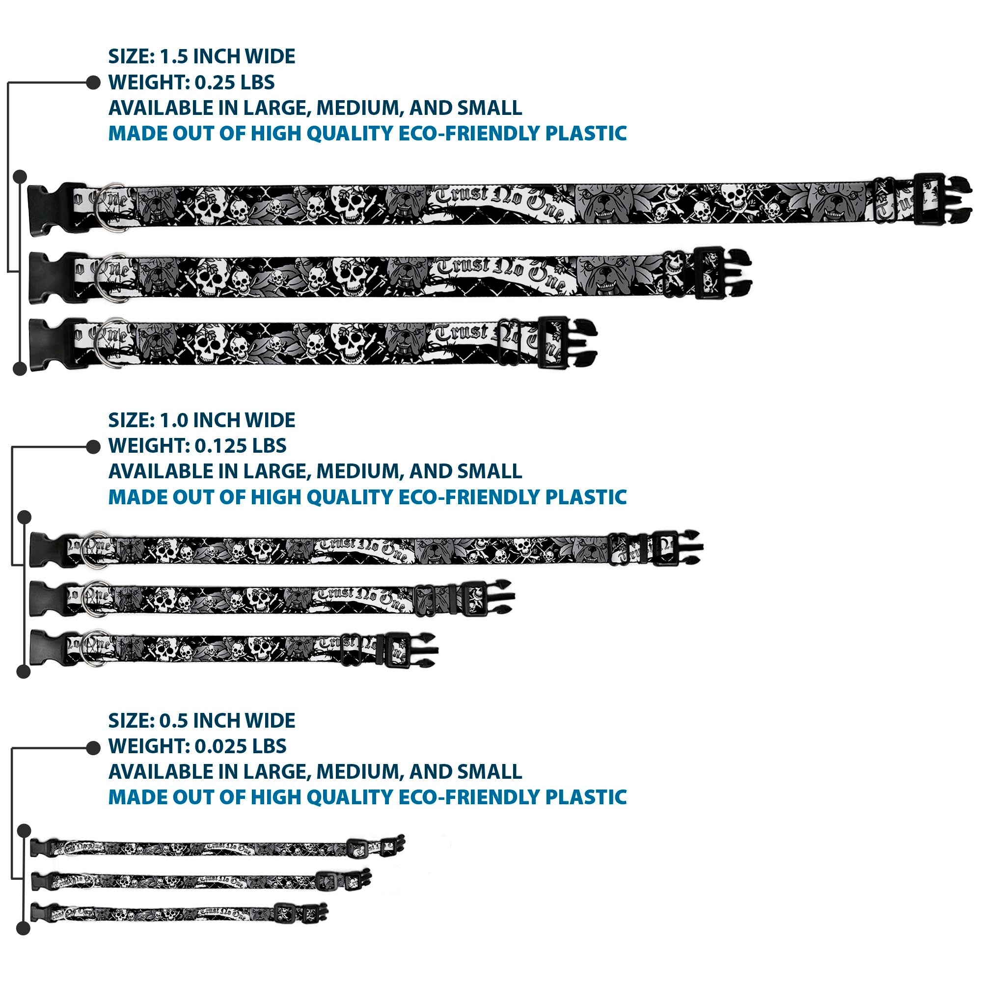Plastic Clip Collar - Trust No One Black/White Plastic Clip Collars Buckle-Down