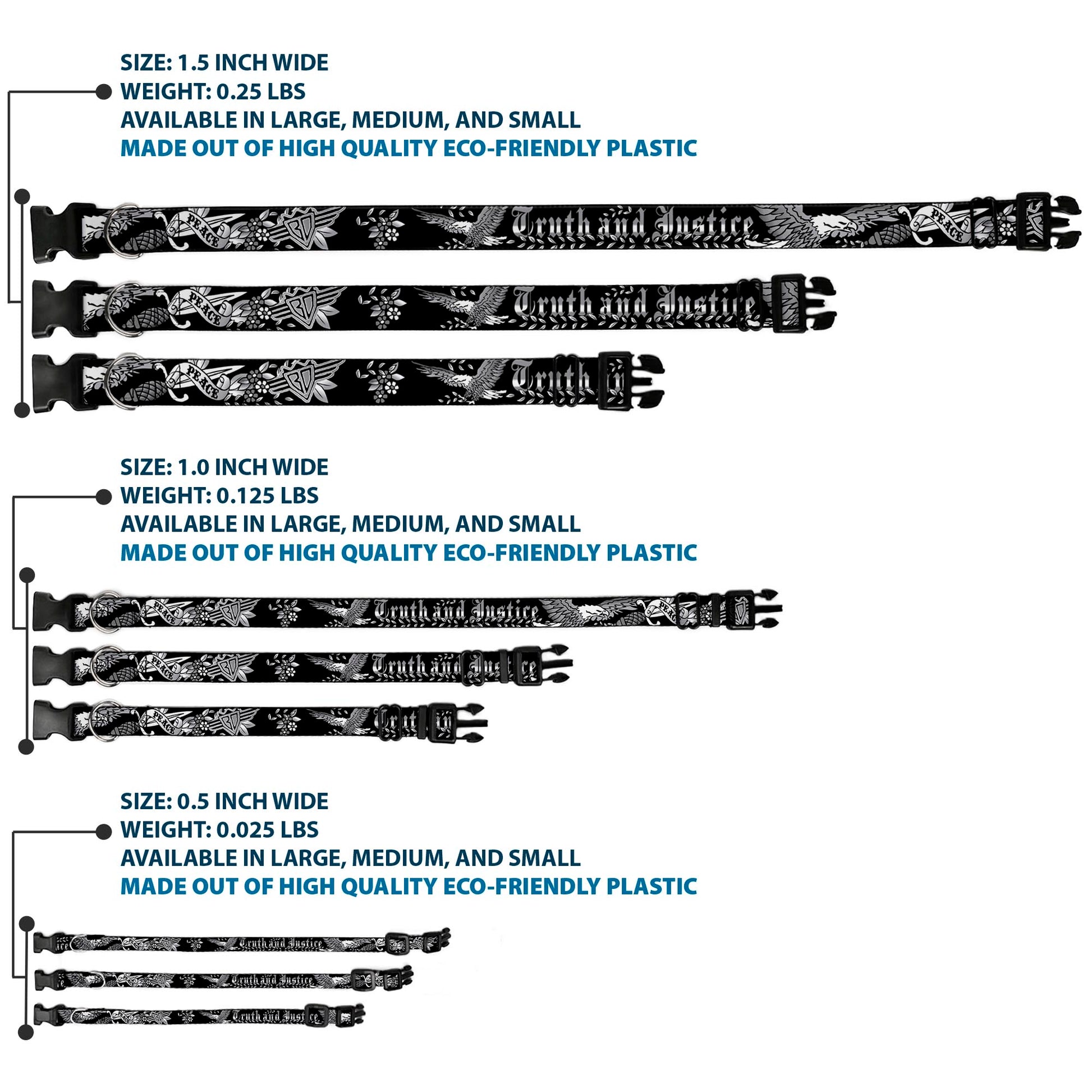 Plastic Clip Collar - Truth and Justice Black/White Plastic Clip Collars Buckle-Down