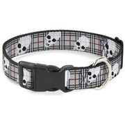 Plastic Clip Collar - Tilted Skulls Plaid Gray Plastic Clip Collars Buckle-Down