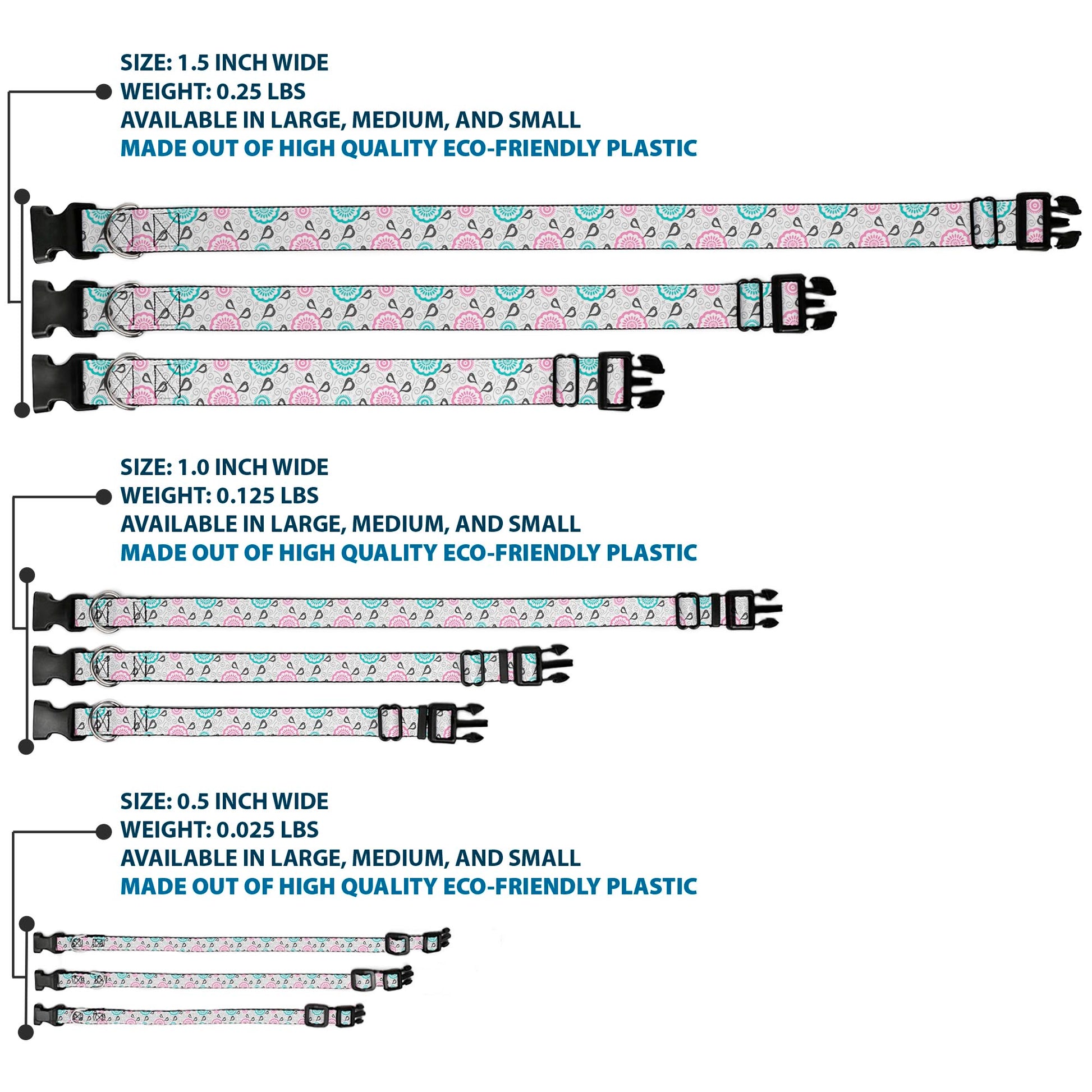 Plastic Clip Collar - Bird Tapestry White/Gray/Turquoise/Pink Plastic Clip Collars Buckle-Down