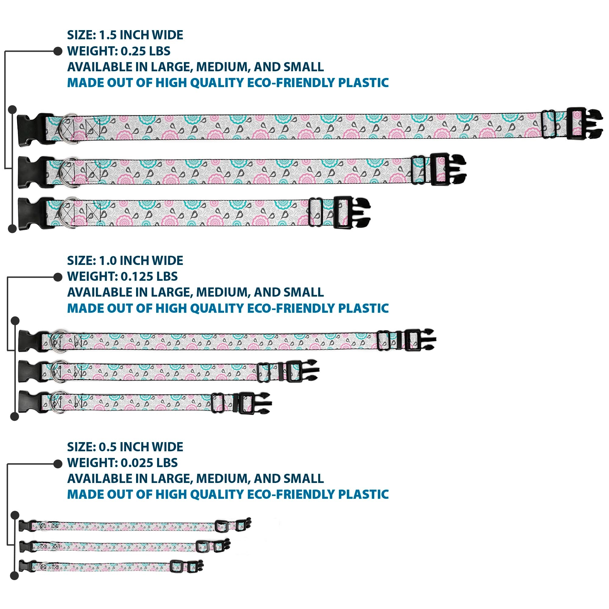 Plastic Clip Collar - Bird Tapestry White/Gray/Turquoise/Pink Plastic Clip Collars Buckle-Down