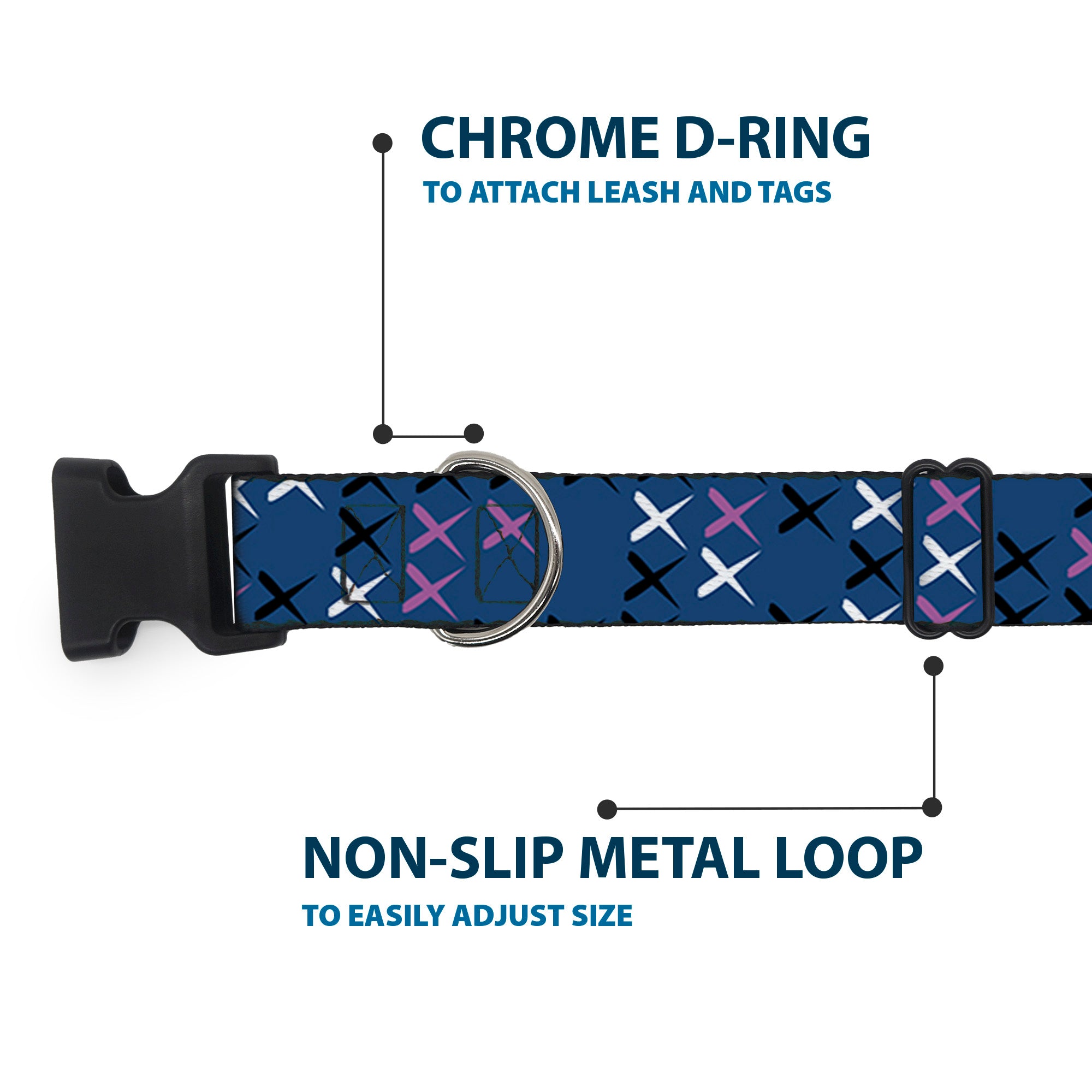 Buckle-Down Plastic Buckle Dog Collar - Tread Plate Turquoise/Fuchsia/White Plastic Clip Collars Buckle-Down