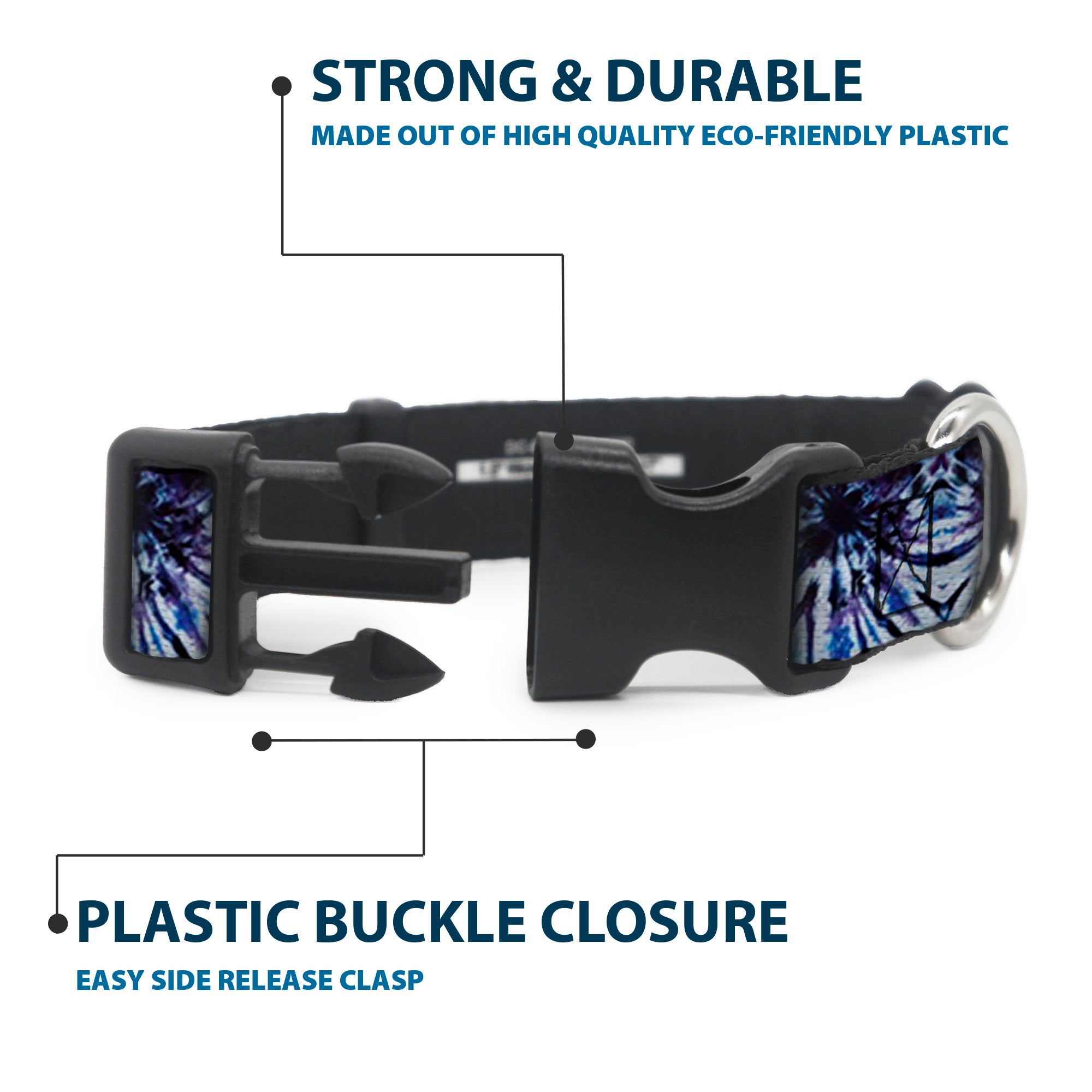 Plastic Clip Collar - Tie Dye Purple/Blue Plastic Clip Collars Buckle-Down