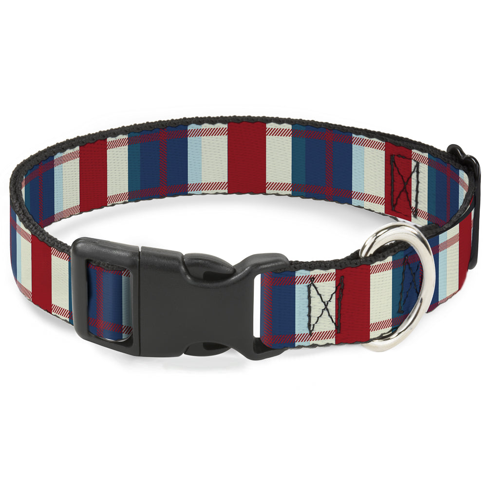 Plastic Clip Collar - Tartan Plaid Khaki/Blues/Red Plastic Clip Collars Buckle-Down
