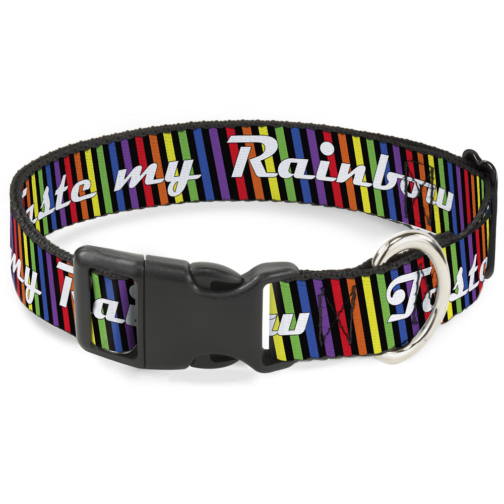 Buckle-Down Plastic Buckle Dog Collar - TASTE MY RAINBOW Black/Multi Color Plastic Clip Collars Buckle-Down