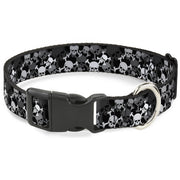 Plastic Clip Collar - Top Skulls Stacked Black/Gray/White Plastic Clip Collars Buckle-Down