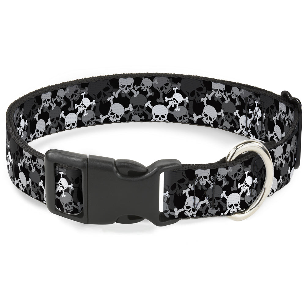 Plastic Clip Collar - Top Skulls Stacked Black/Gray/White Plastic Clip Collars Buckle-Down