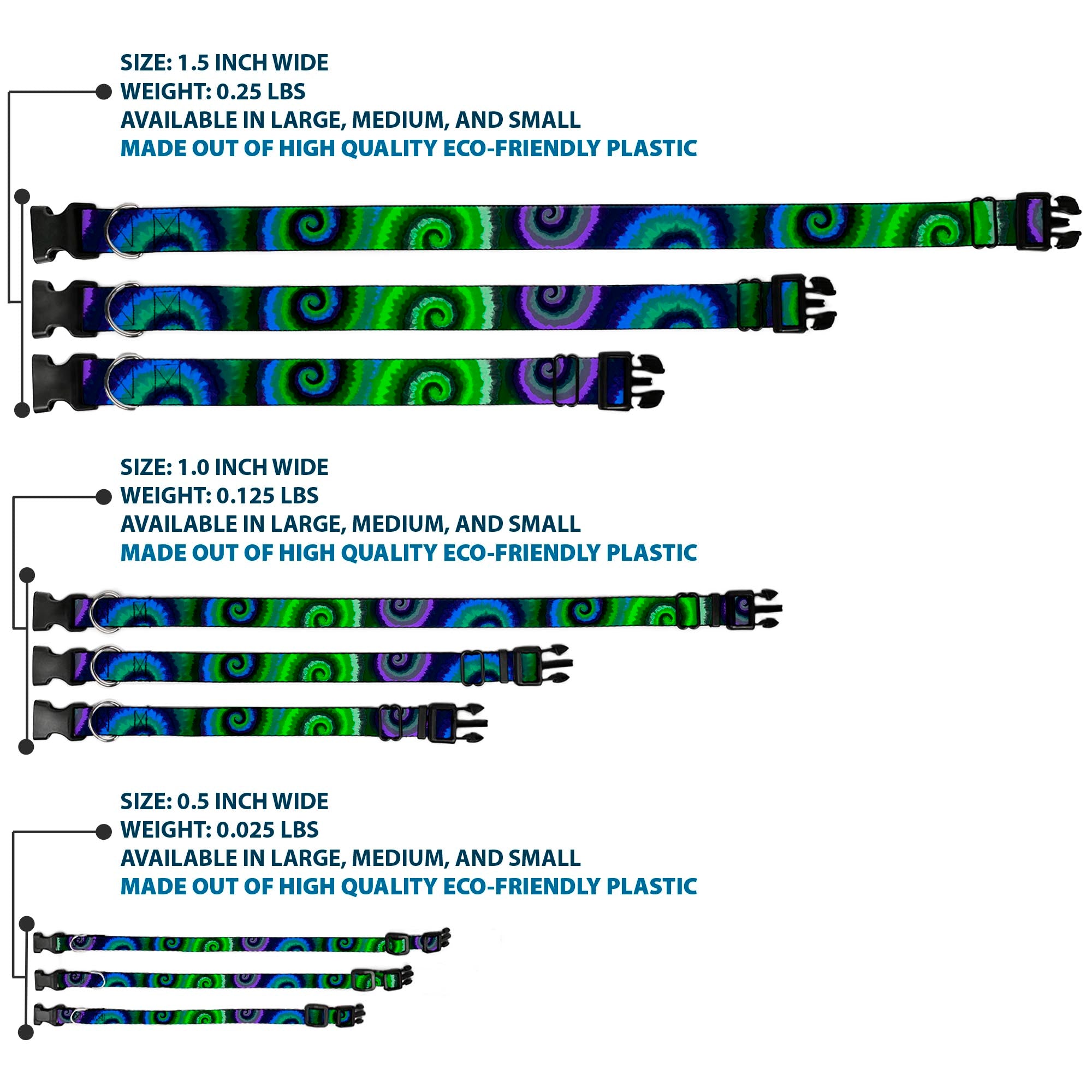 Plastic Clip Collar - Tie Dye Swirl Green/Blue/Purple Plastic Clip Collars Buckle-Down