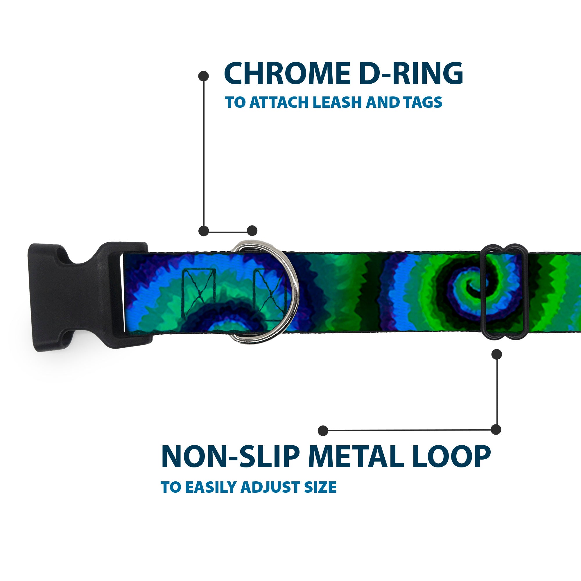 Plastic Clip Collar - Tie Dye Swirl Green/Blue/Purple Plastic Clip Collars Buckle-Down