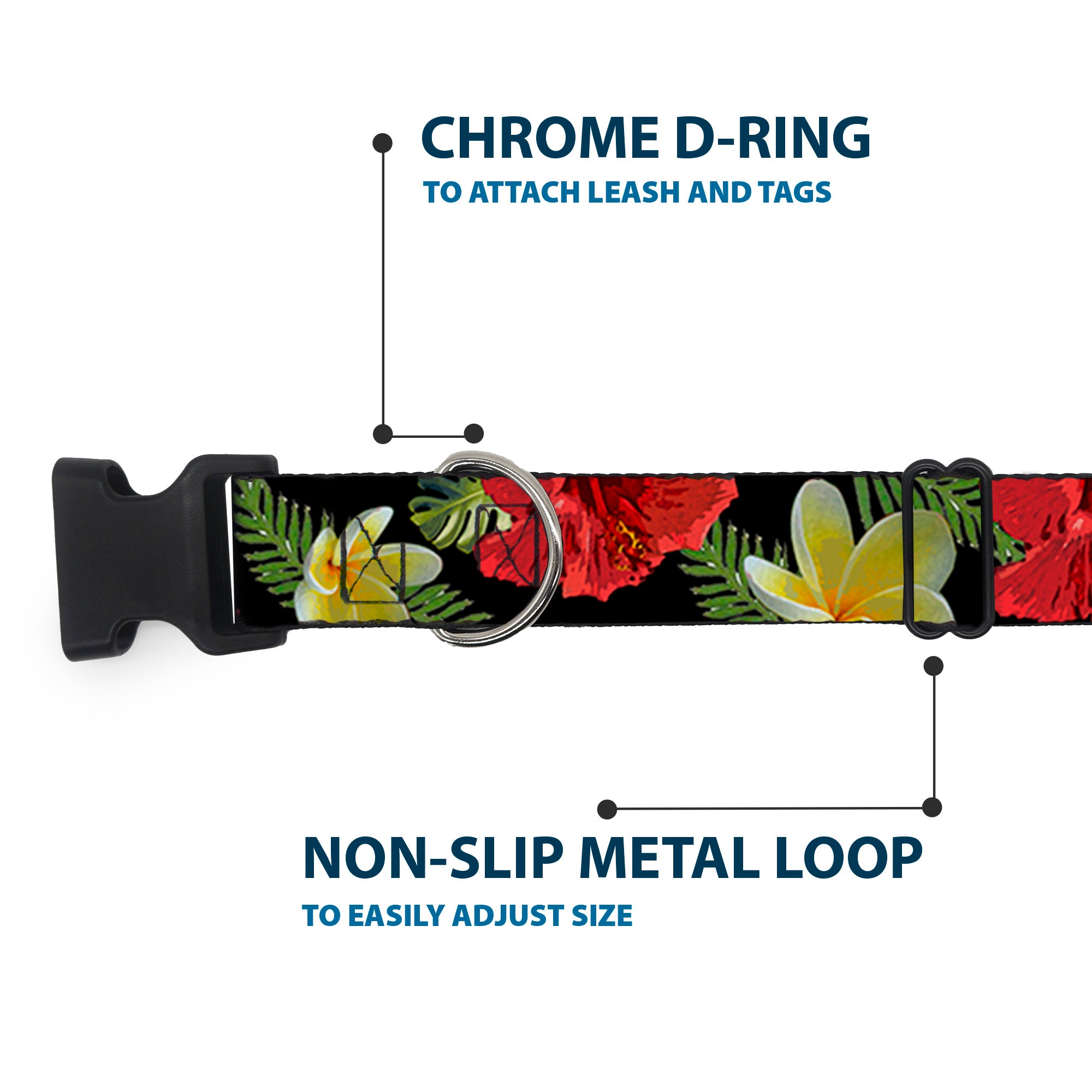 Plastic Clip Collar - Tropical Floral Collage Black/Red/Orange Plastic Clip Collars Buckle-Down