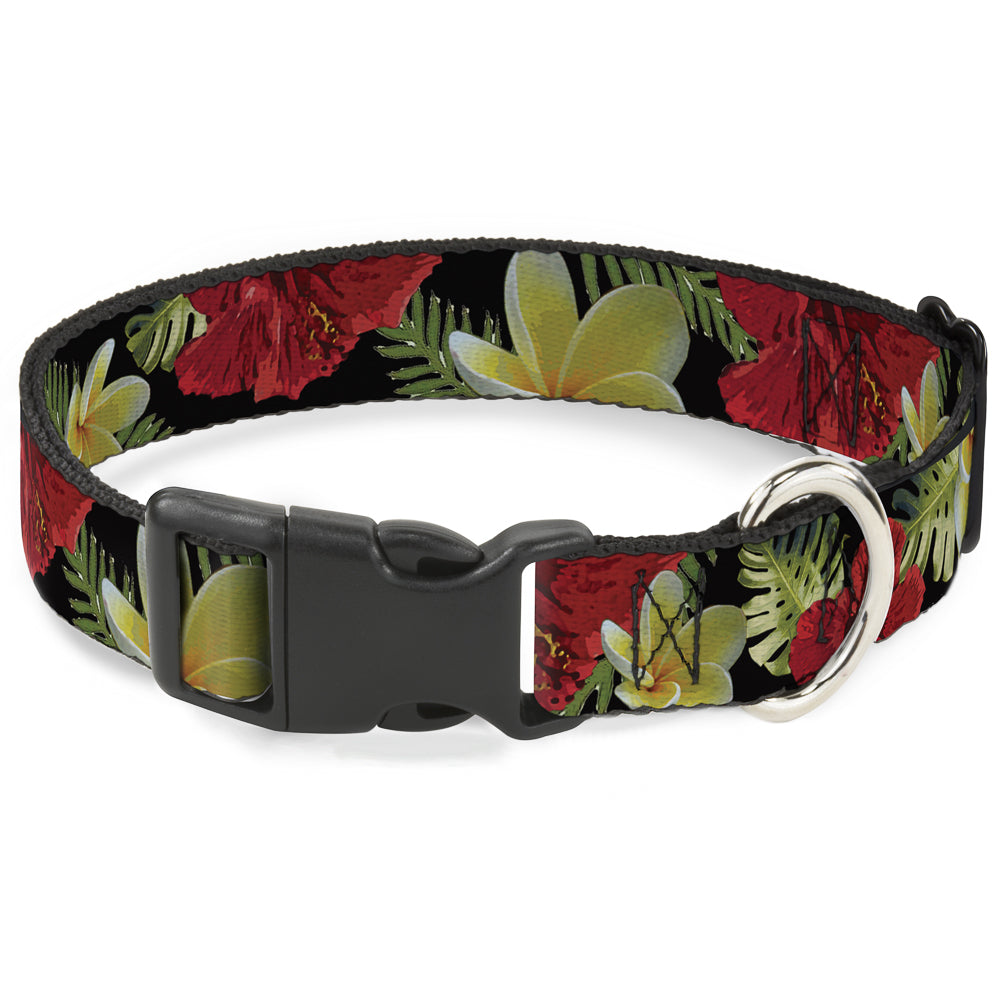 Plastic Clip Collar - Tropical Floral Collage Black/Red/Orange Plastic Clip Collars Buckle-Down