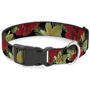 Plastic Clip Collar - Tropical Floral Collage Black/Red/Orange Plastic Clip Collars Buckle-Down