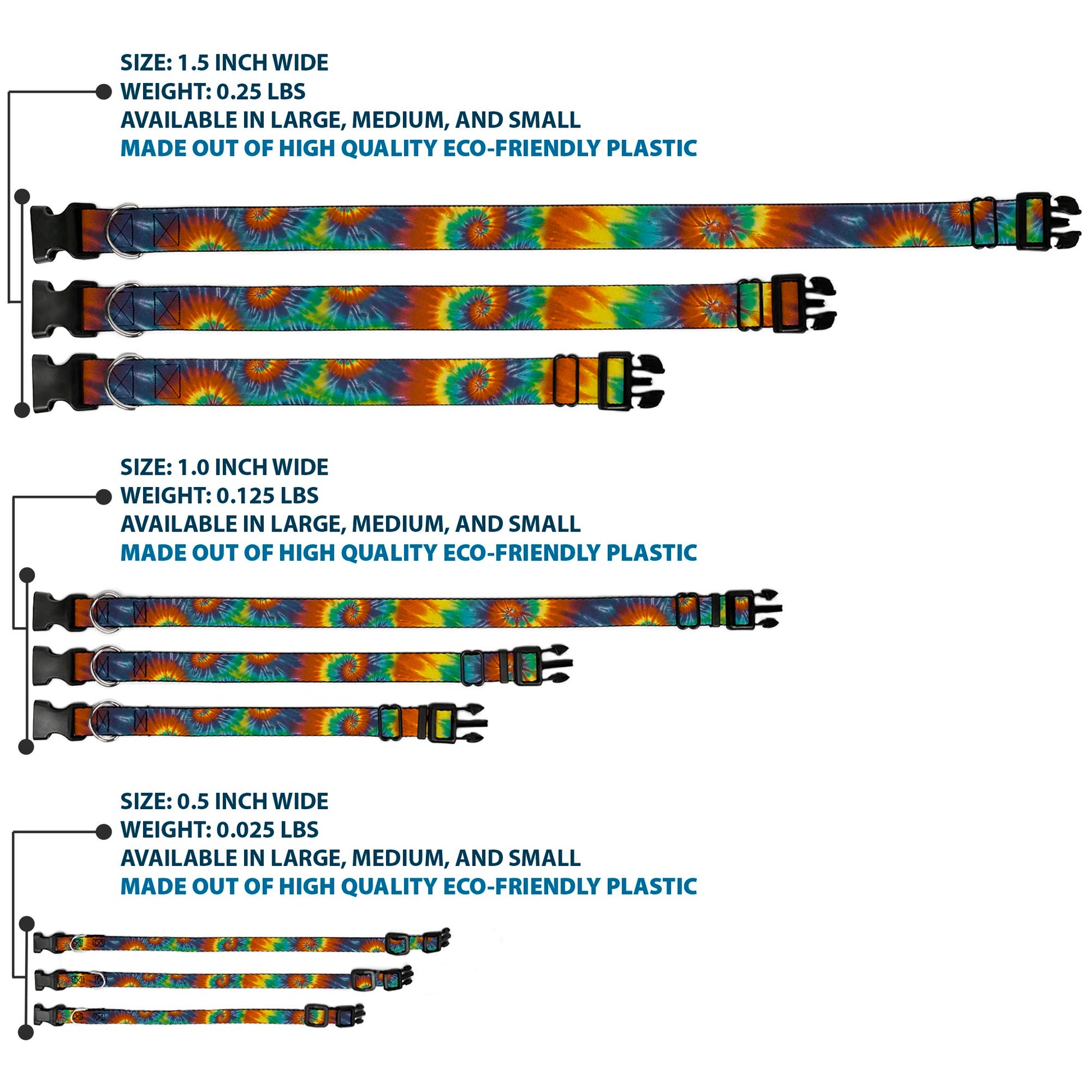 Plastic Clip Collar - Tie Dye Swirl Multi Color Plastic Clip Collars Buckle-Down