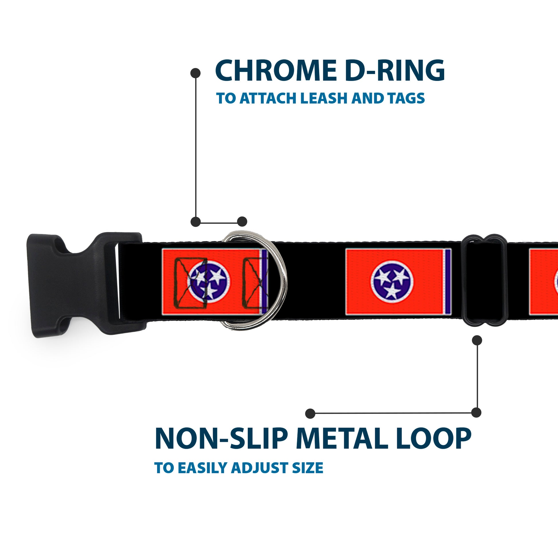 Plastic Clip Collar - Tennessee Flags/Black Plastic Clip Collars Buckle-Down