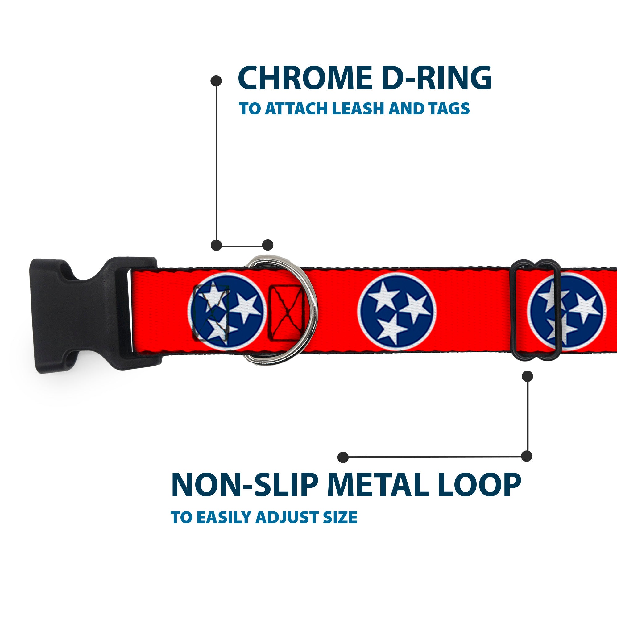 Plastic Clip Collar - Tennessee Flag Stars Red/White/Blue Plastic Clip Collars Buckle-Down
