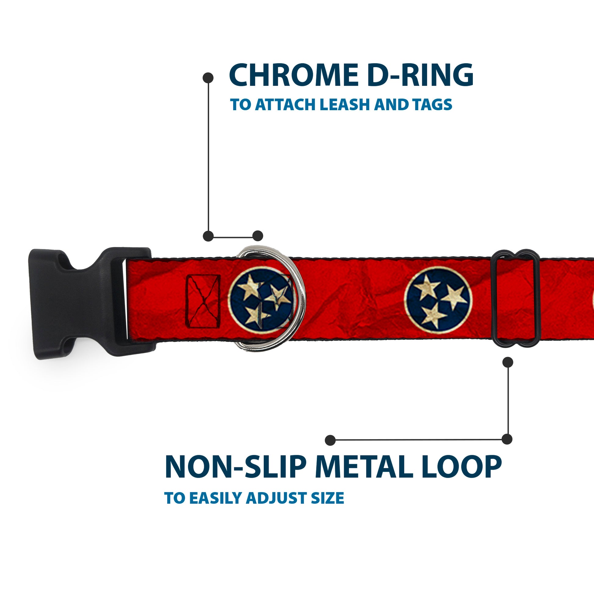 Plastic Clip Collar - Tennessee Flag Stars CLOSE-UP Distressed Plastic Clip Collars Buckle-Down