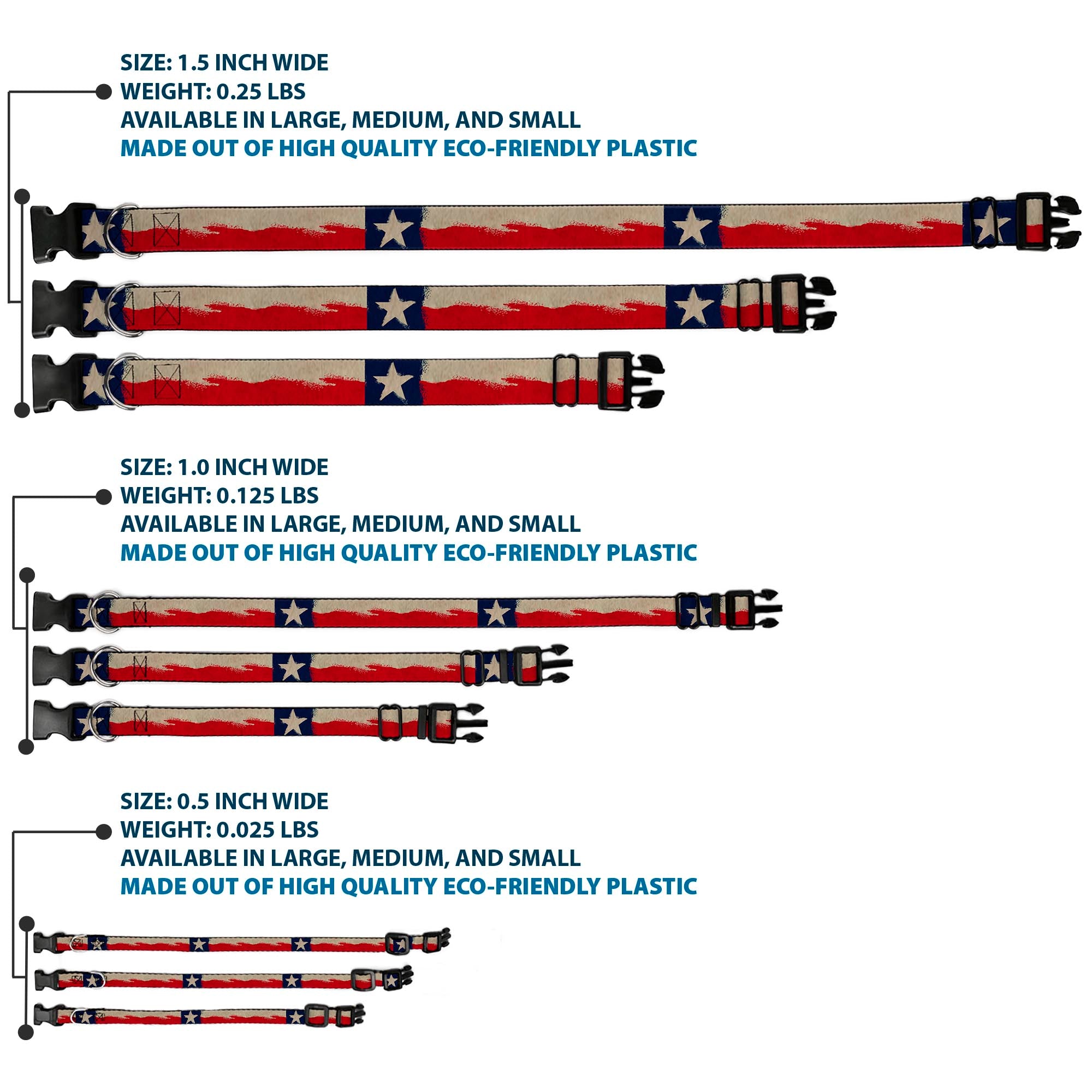 Plastic Clip Collar - Texas Flag CLOSE-UP Distressed Painting Plastic Clip Collars Buckle-Down