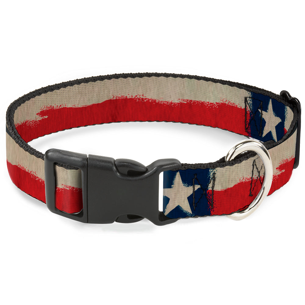 Plastic Clip Collar - Texas Flag CLOSE-UP Distressed Painting Plastic Clip Collars Buckle-Down