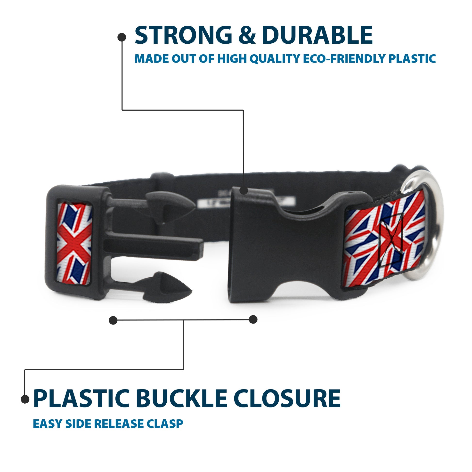 Plastic Clip Collar - United Kingdom Flags Diagonal Plastic Clip Collars Buckle-Down