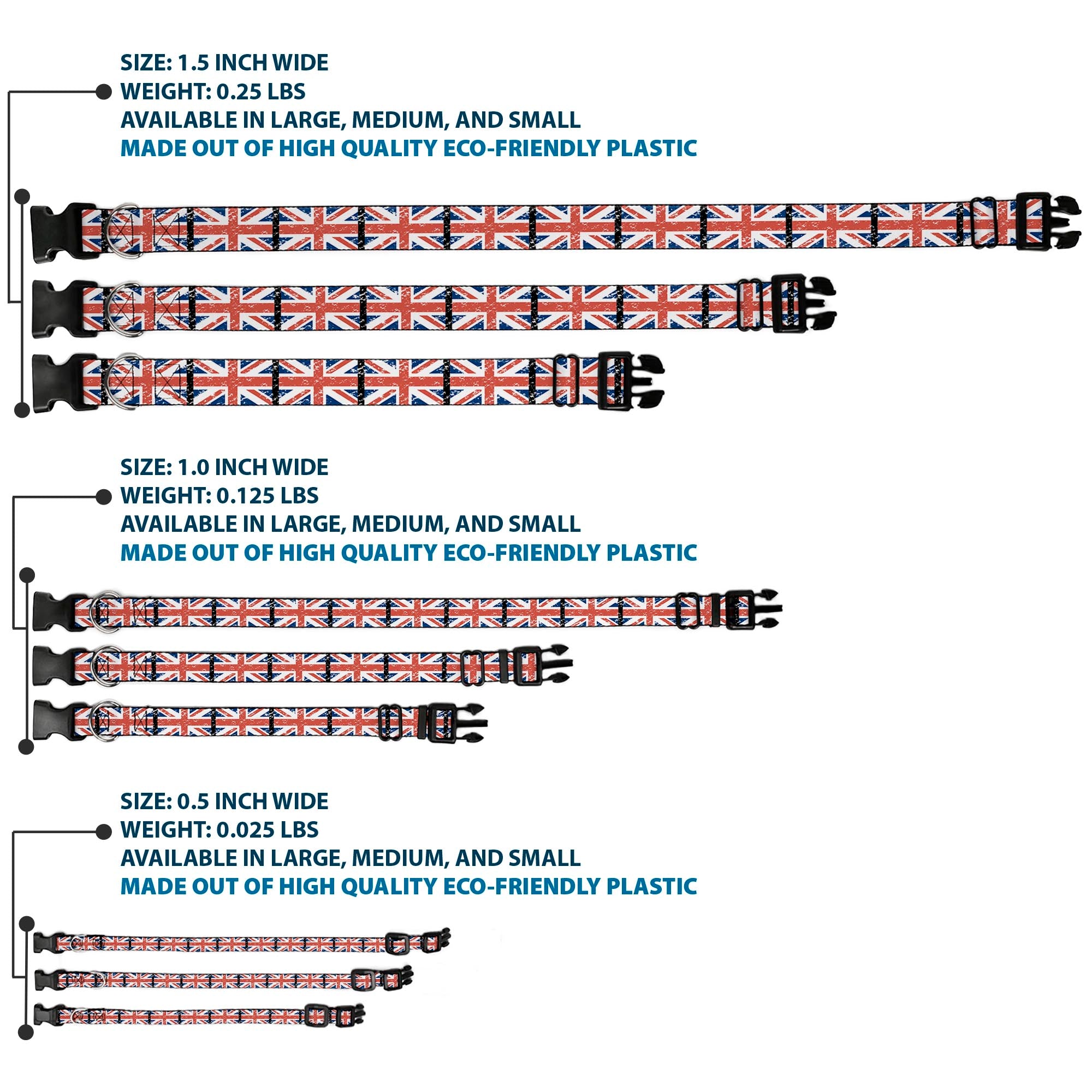 Plastic Clip Collar - United Kingdom Flags Weathered Plastic Clip Collars Buckle-Down