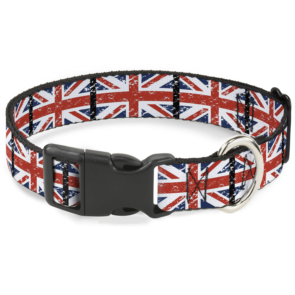 Plastic Clip Collar - United Kingdom Flags Weathered Plastic Clip Collars Buckle-Down