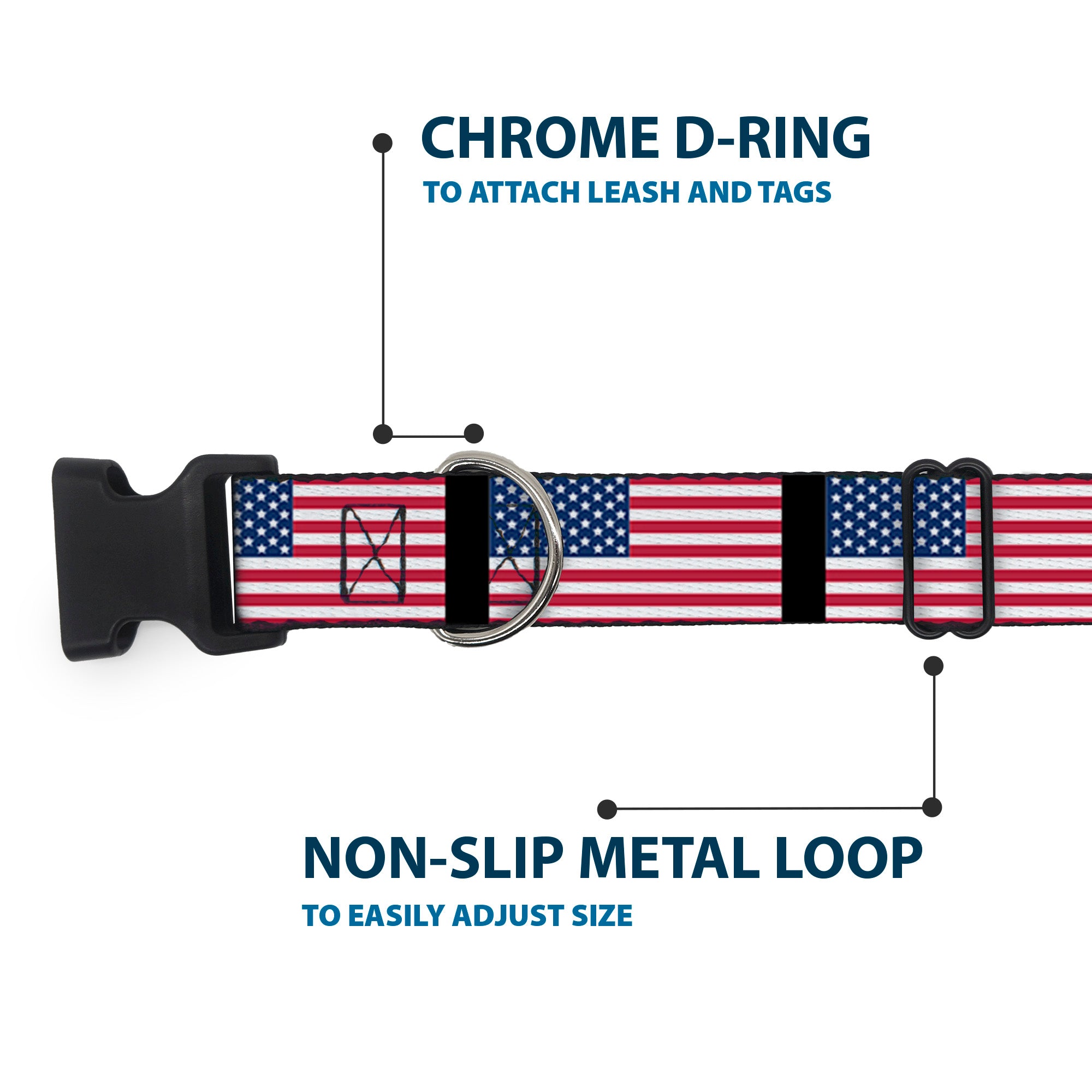 Plastic Clip Collar - United States Flags Plastic Clip Collars Buckle-Down