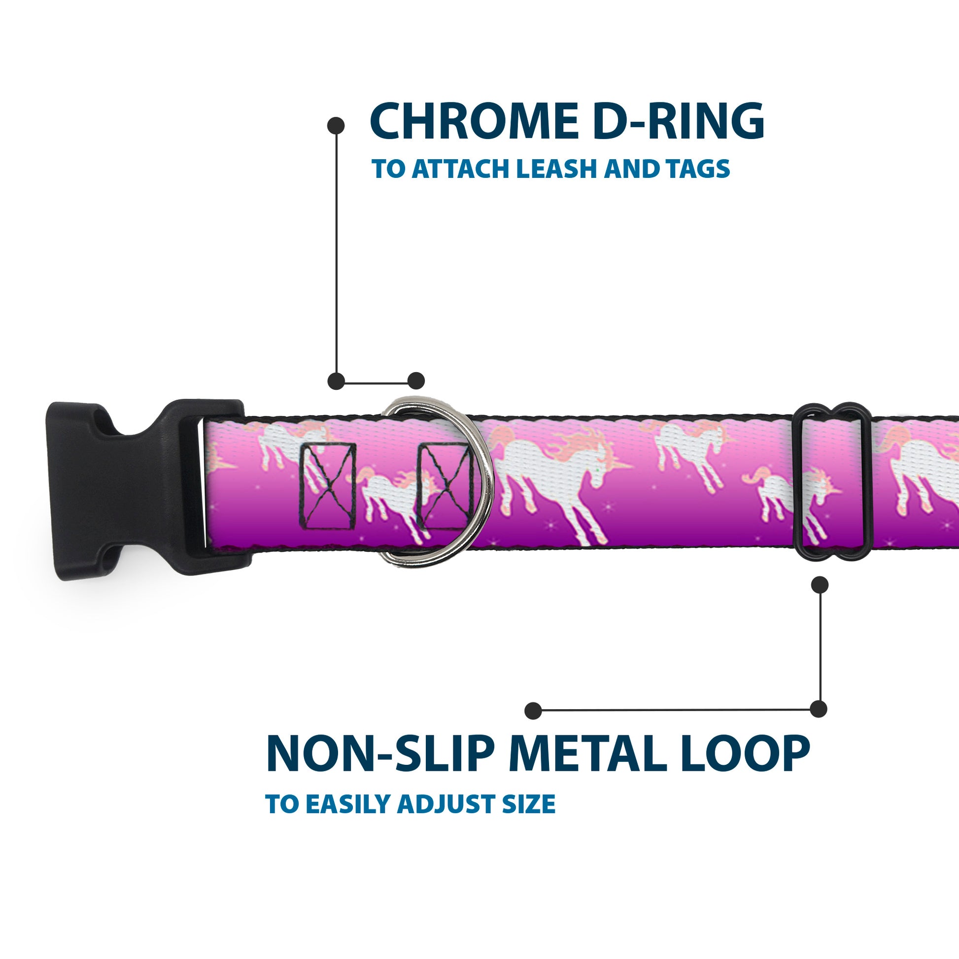 Plastic Clip Collar - Unicorn Sparkles Purple/Pink Plastic Clip Collars Buckle-Down