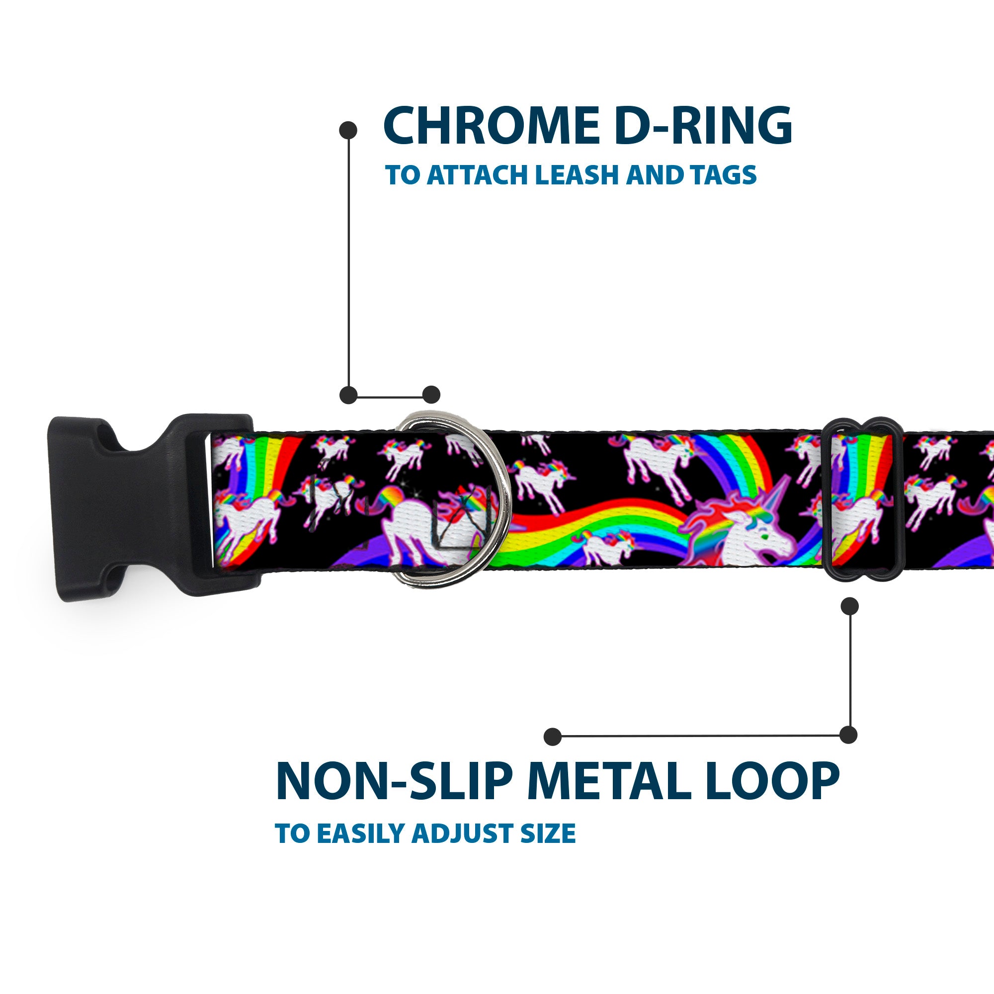 Plastic Clip Collar - Unicorns/Rainbow Swirl Black Plastic Clip Collars Buckle-Down