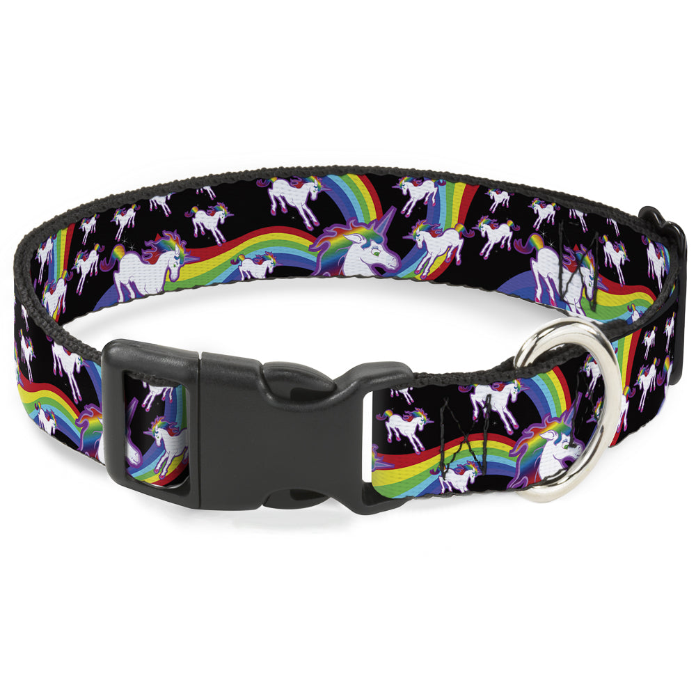 Plastic Clip Collar - Unicorns/Rainbow Swirl Black Plastic Clip Collars Buckle-Down