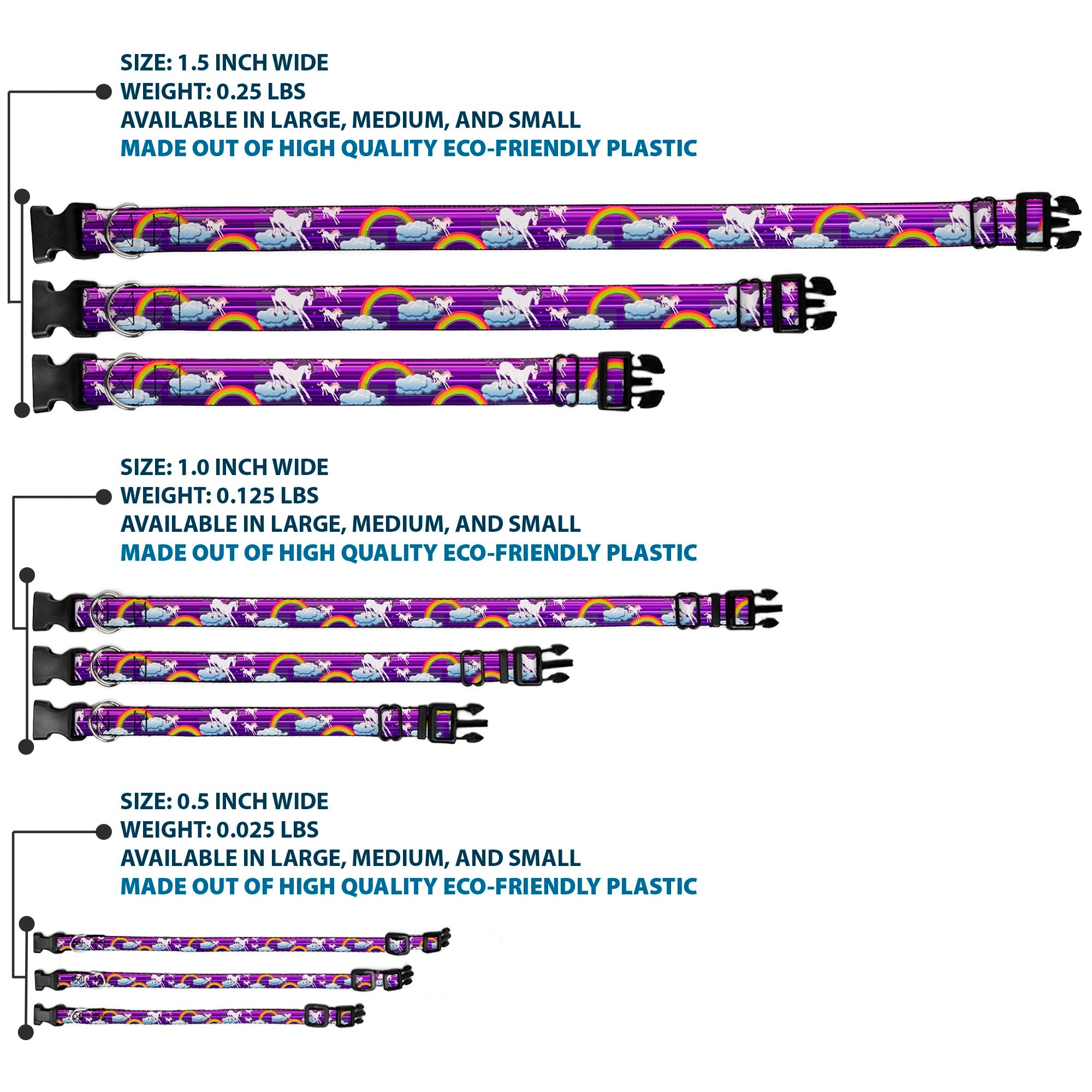 Plastic Clip Collar - Unicorns/Rainbows w/Stripes Purple Plastic Clip Collars Buckle-Down