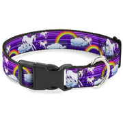 Plastic Clip Collar - Unicorns/Rainbows w/Stripes Purple Plastic Clip Collars Buckle-Down