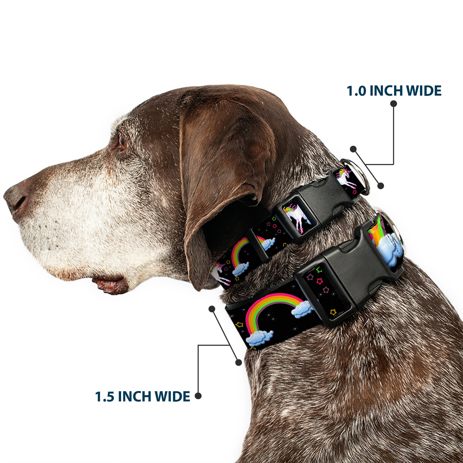 Plastic Clip Collar - Unicorns/Rainbows/Stars Black Plastic Clip Collars Buckle-Down