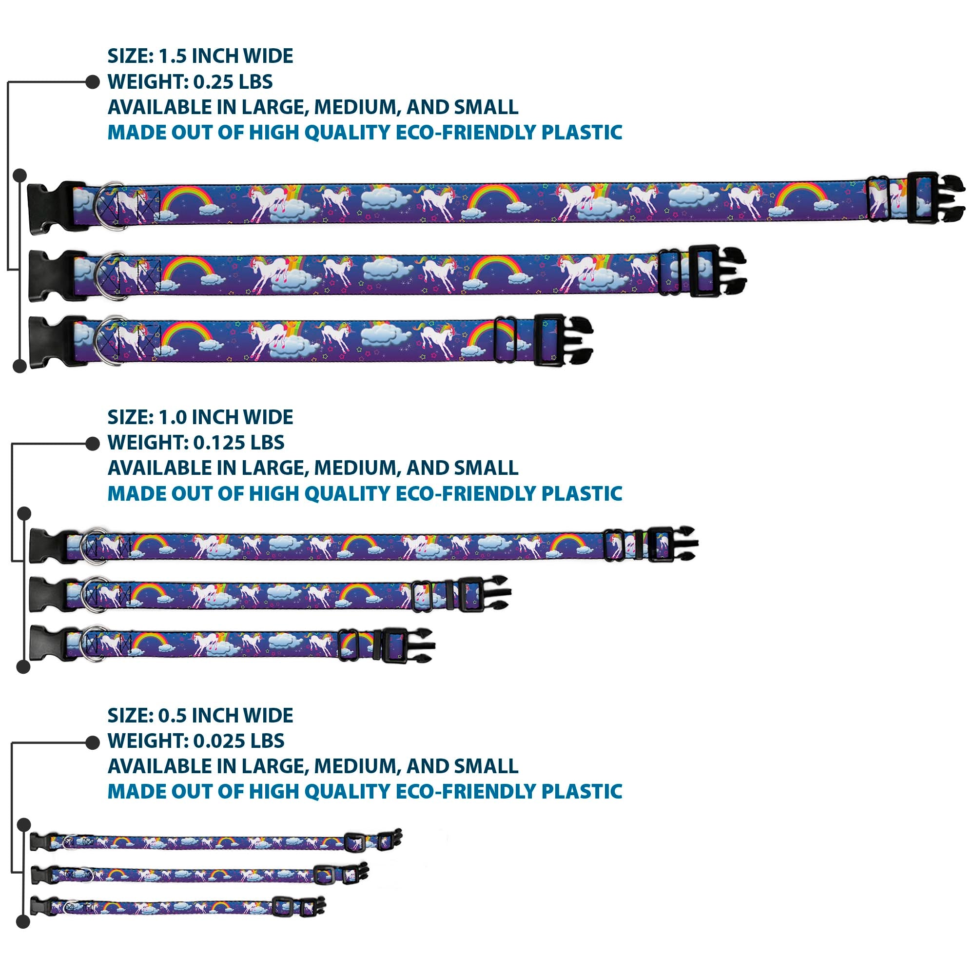 Plastic Clip Collar - Unicorns/Rainbows/Stars Blue/Purple Plastic Clip Collars Buckle-Down