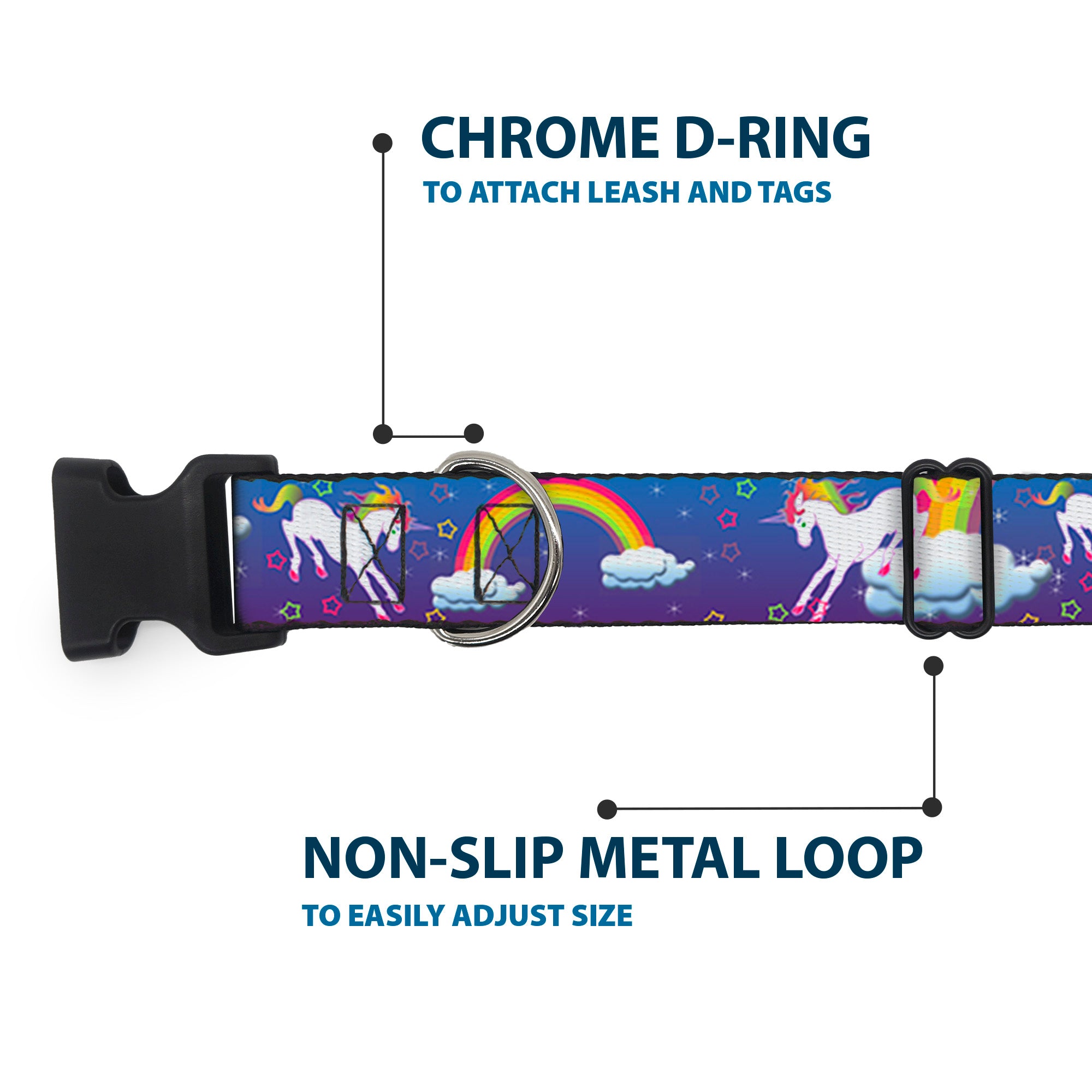 Plastic Clip Collar - Unicorns/Rainbows/Stars Blue/Purple Plastic Clip Collars Buckle-Down