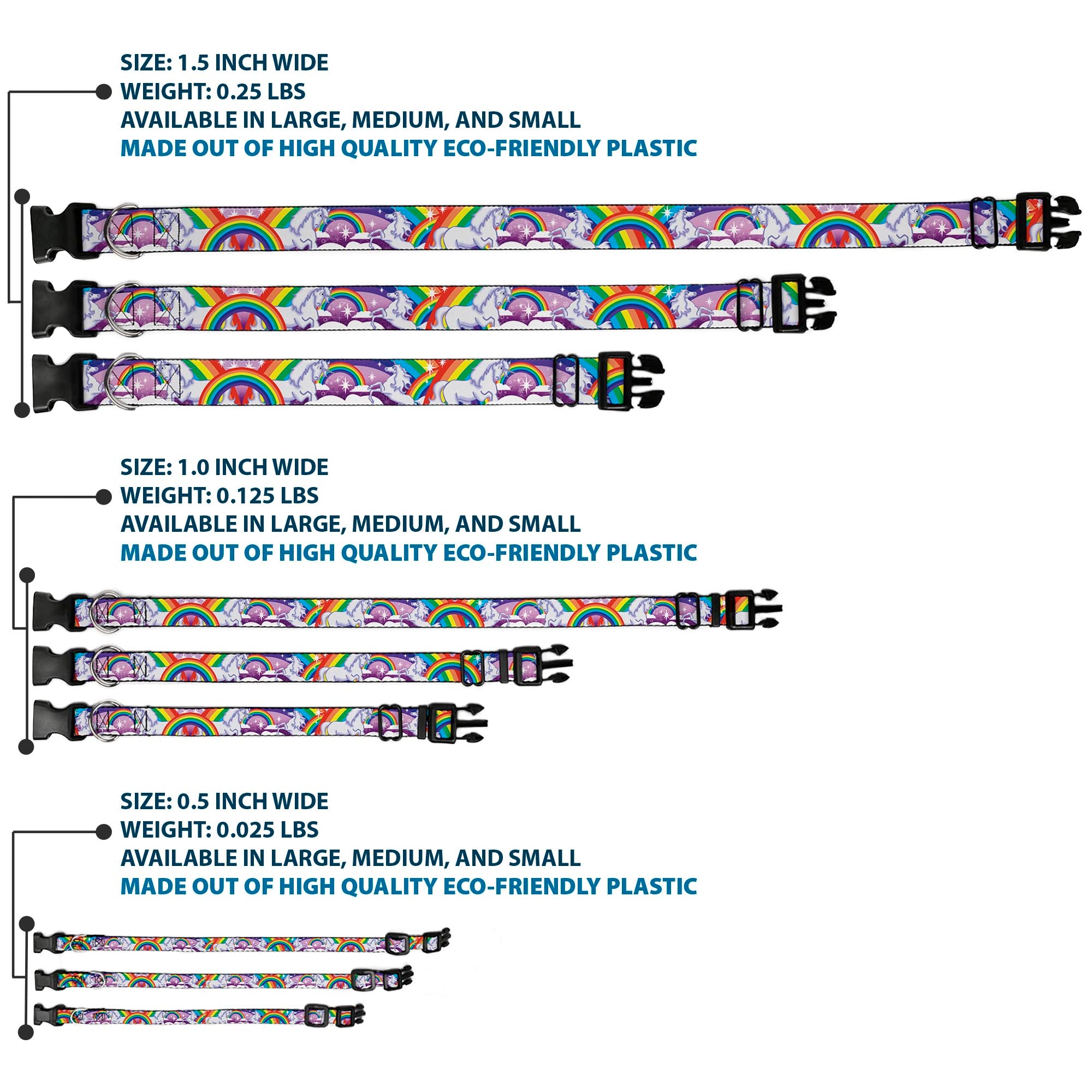 Plastic Clip Collar - Unicorns in Rainbows w/Sparkles/Purple Plastic Clip Collars Buckle-Down
