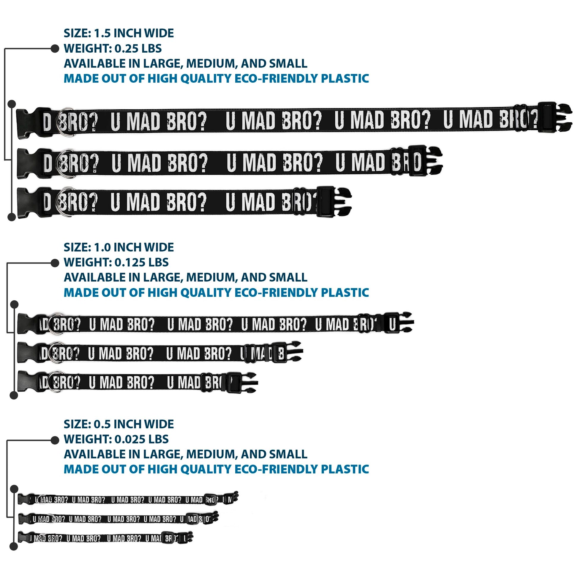 Plastic Clip Collar - U MAD BRO? Weathered Black/White Plastic Clip Collars Buckle-Down