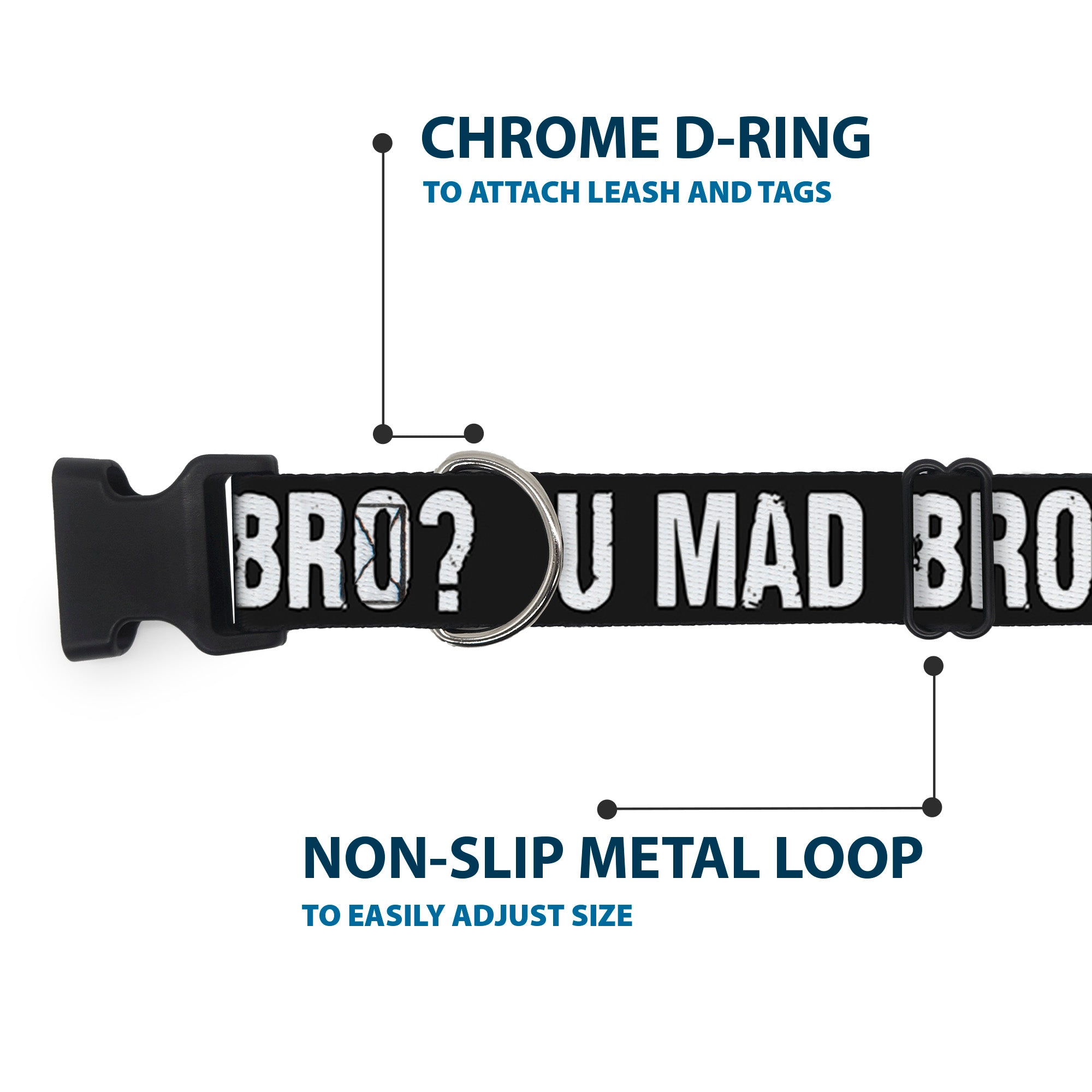 Plastic Clip Collar - U MAD BRO? Weathered Black/White Plastic Clip Collars Buckle-Down