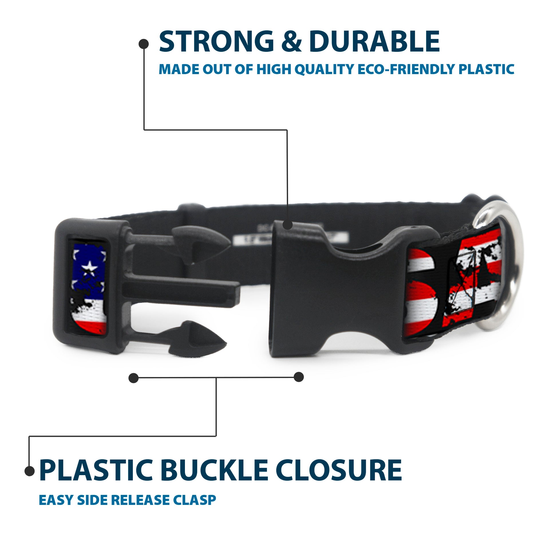 Plastic Clip Collar - USA w/Star Black/US Flags Plastic Clip Collars Buckle-Down