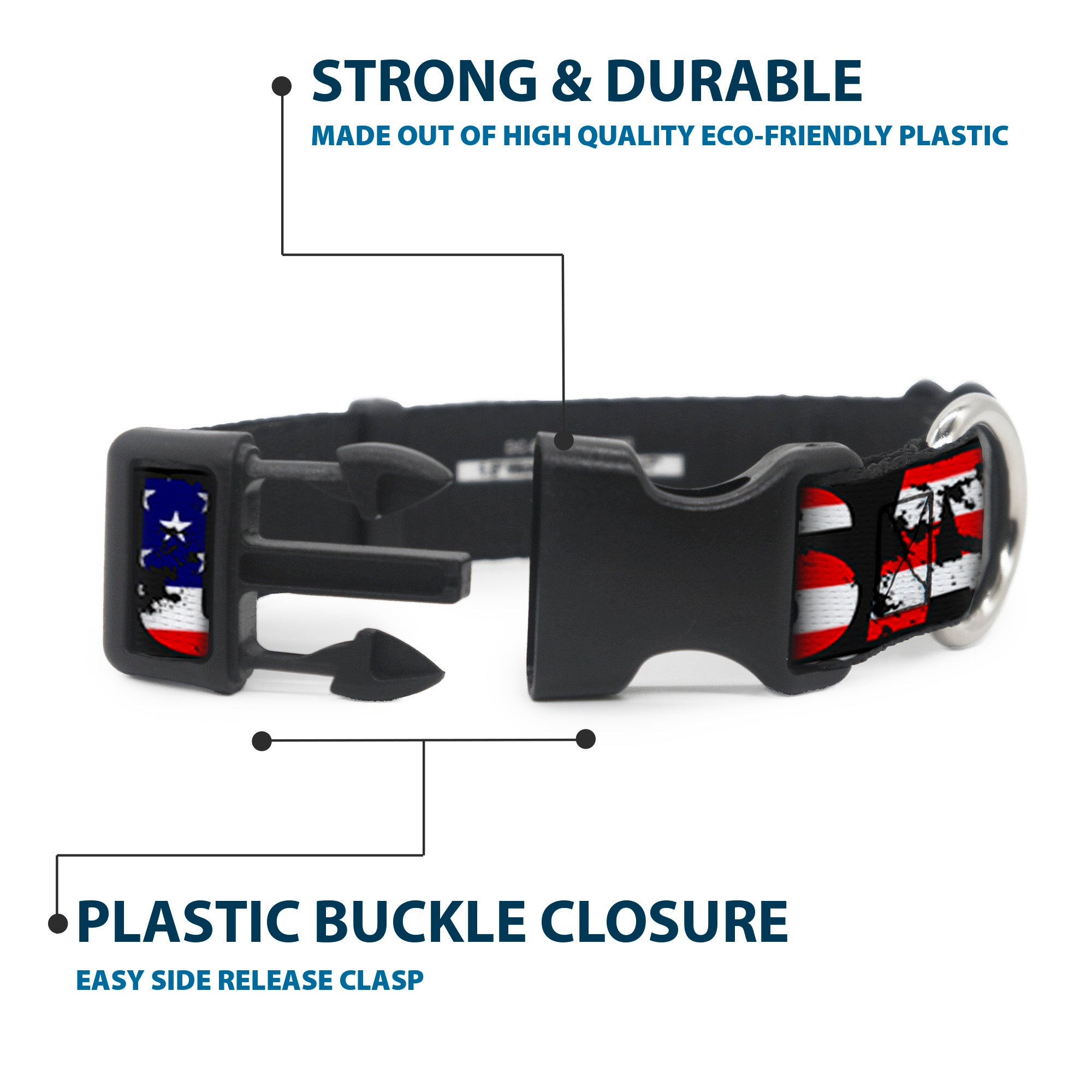 Plastic Clip Collar - USA w/Star Black/US Flags Plastic Clip Collars Buckle-Down