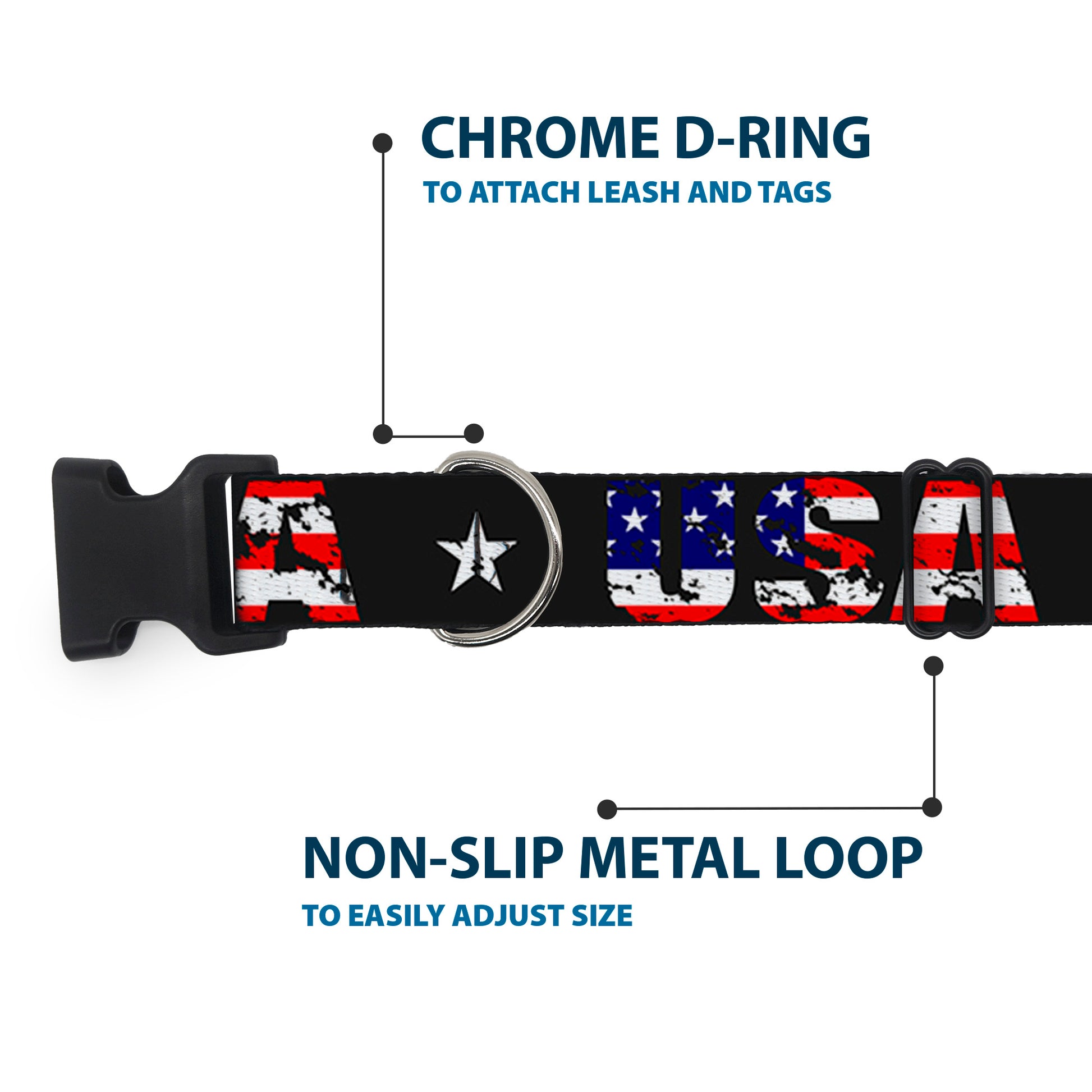 Plastic Clip Collar - USA w/Star Black/US Flags Plastic Clip Collars Buckle-Down